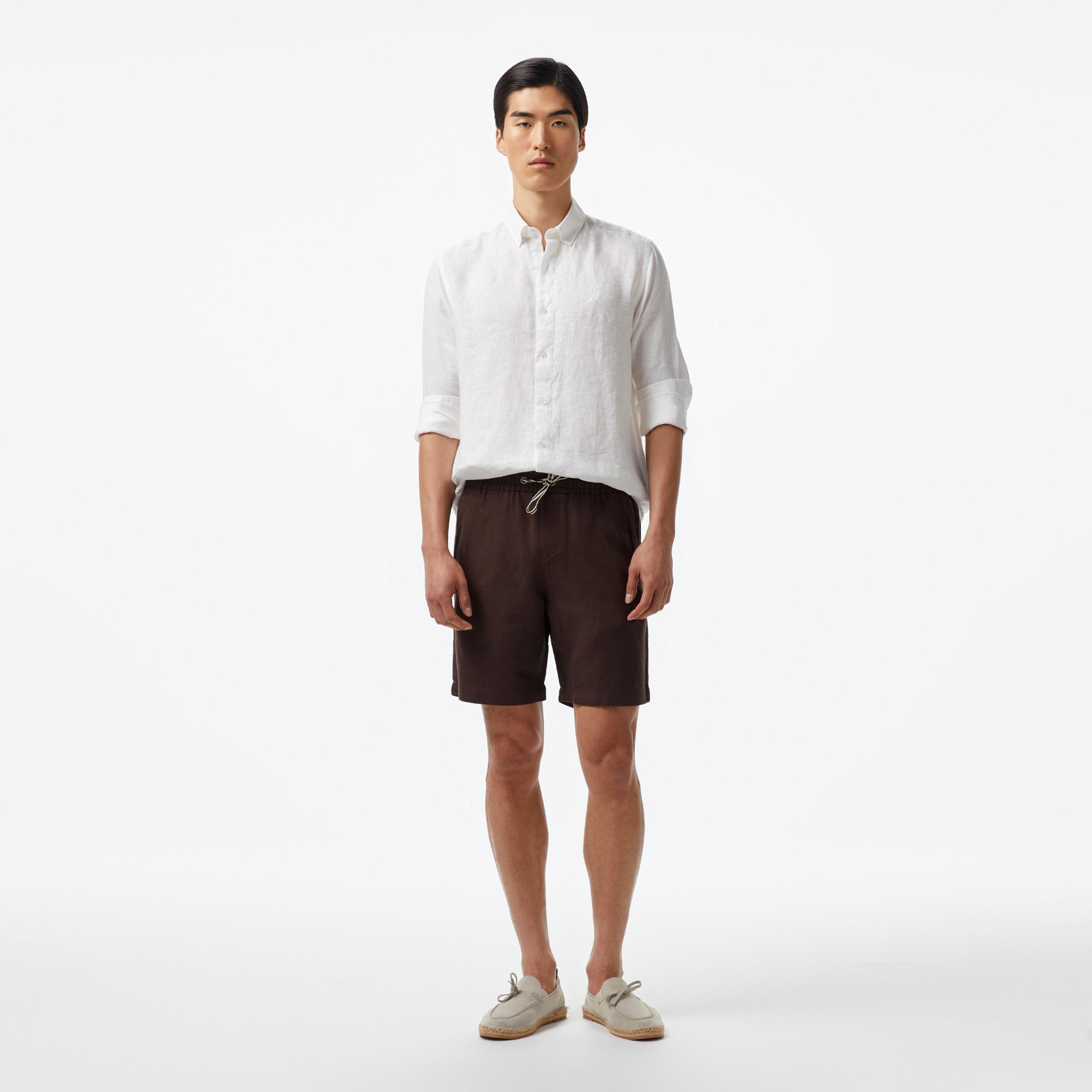 Nautica Erkek Beyaz Classic Fit Keten Gömlek