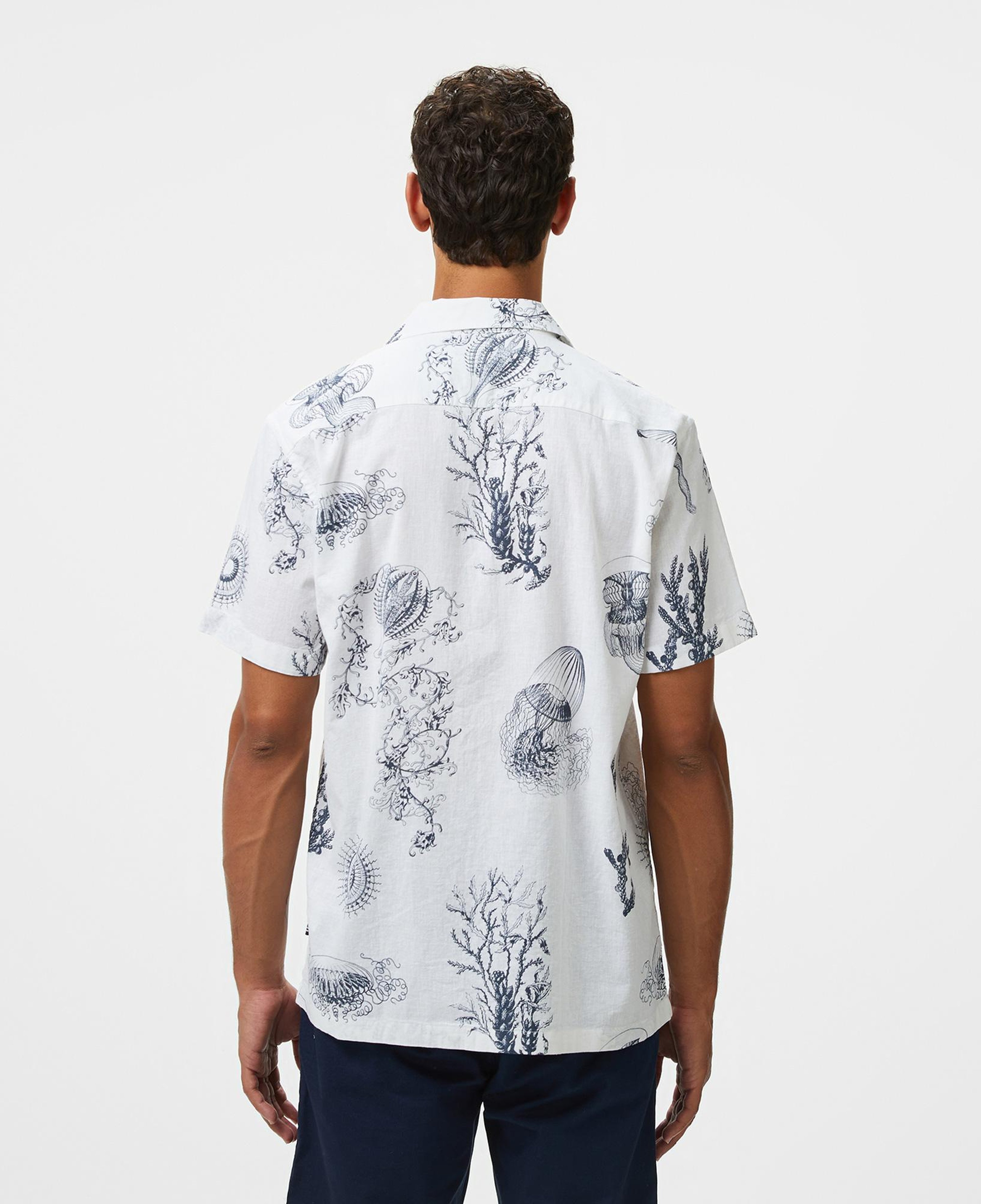 Nautica Erkek Beyaz Classic Fit Desenli Keten Karışımlı Gömlek
