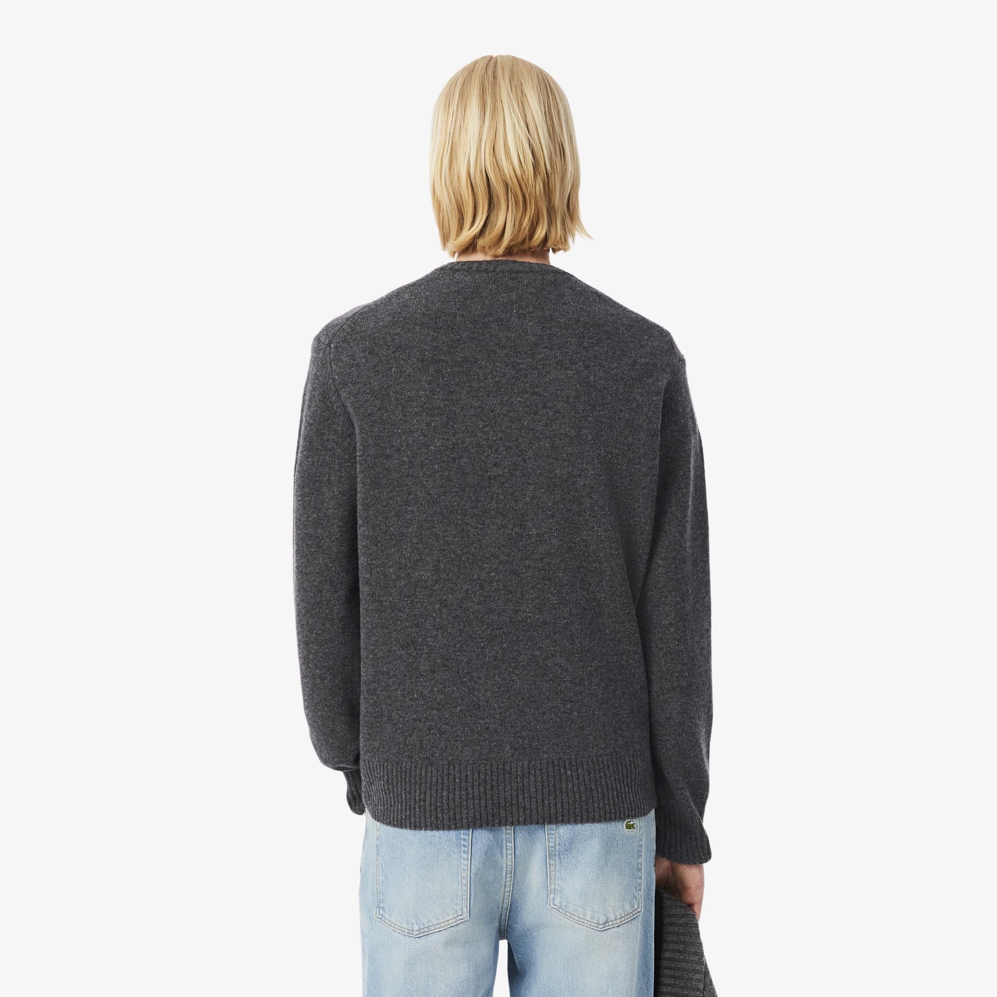 Erkek Classic Fit Bisiklet Yaka Gri Yün Kazak