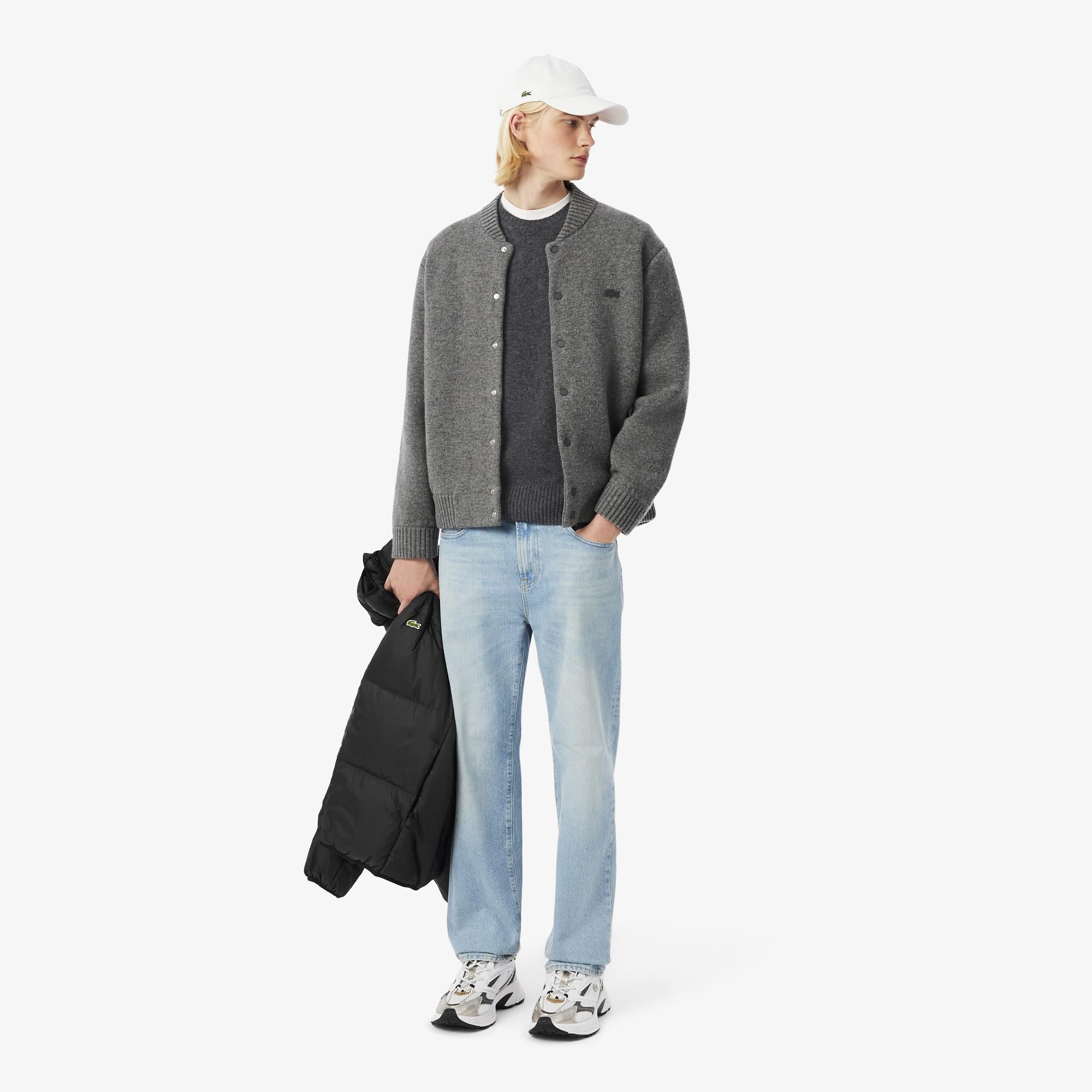 Erkek Classic Fit Bisiklet Yaka Gri Yün Kazak