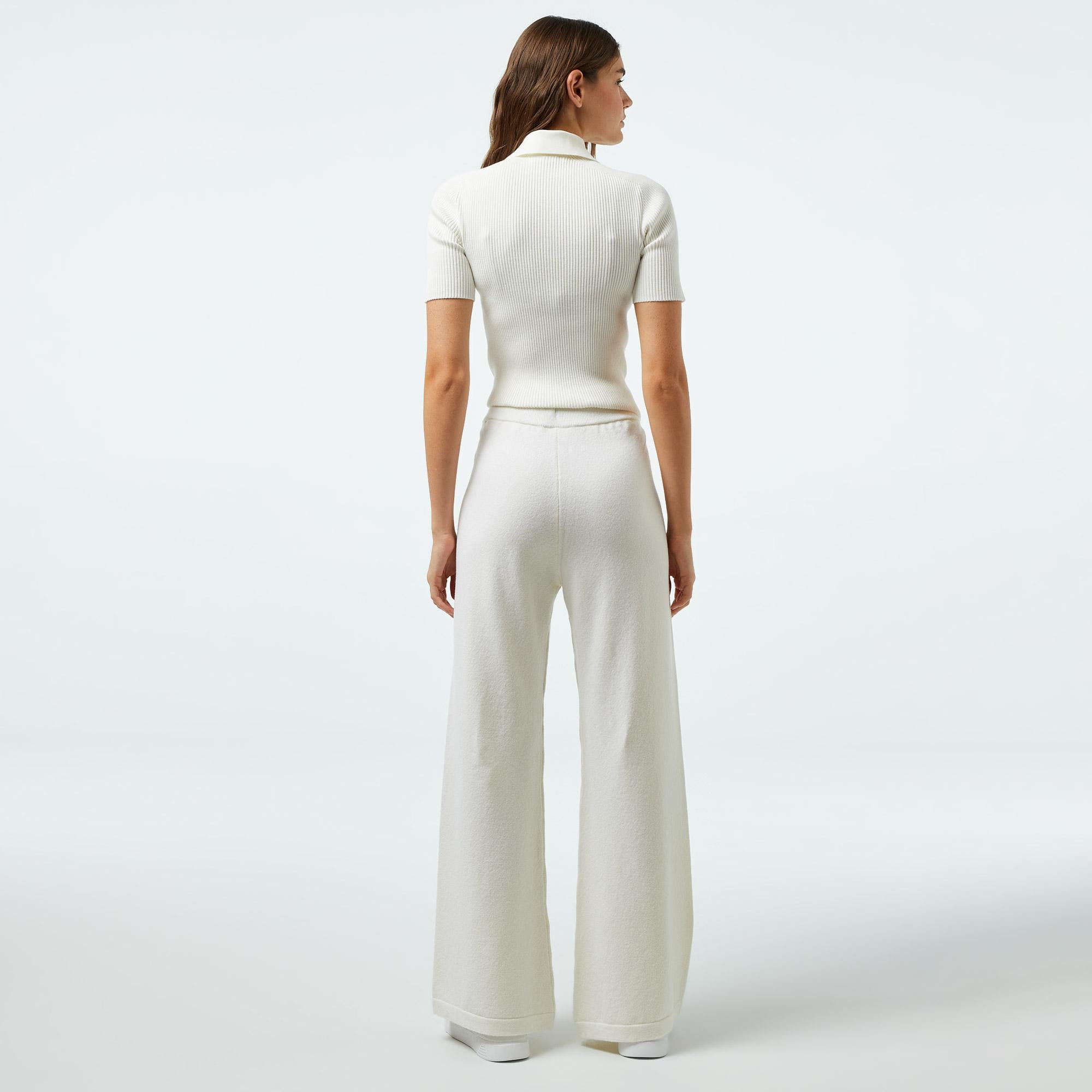 Kadın Relaxed Fit Beyaz Yün Karışımlı Pantolon