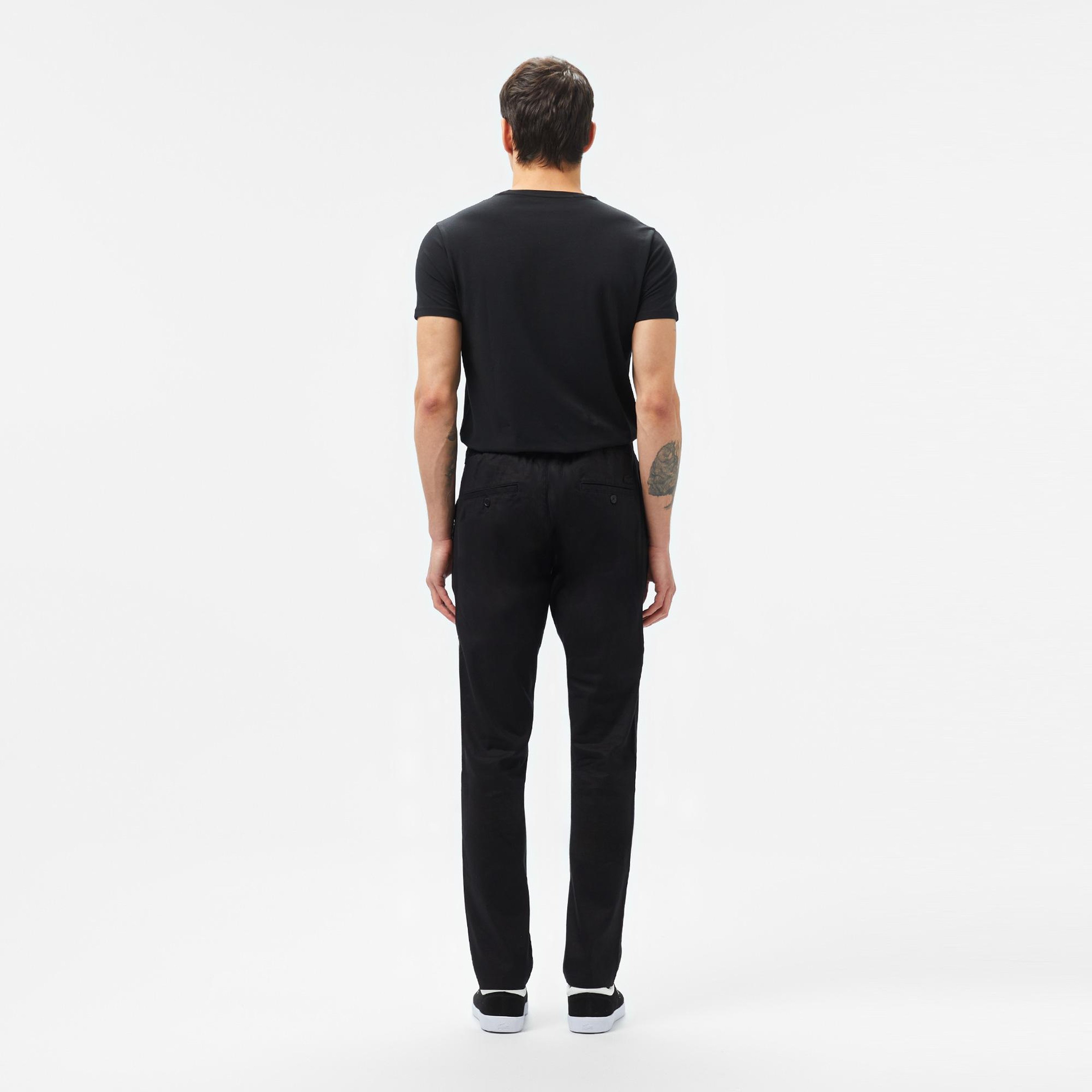 Erkek Slim Fit Siyah Keten Karışımlı Pantolon