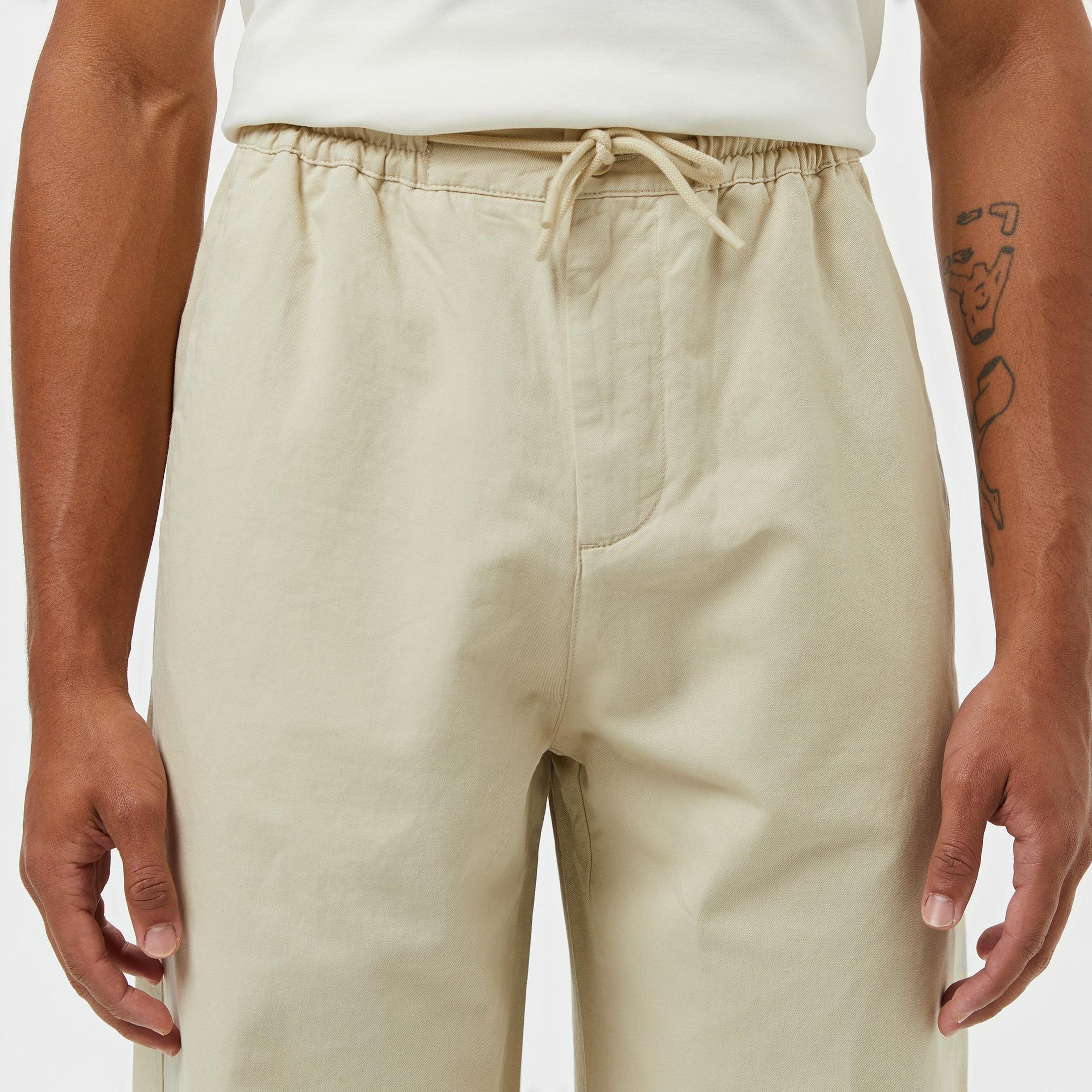 Erkek Relaxed Fit Bej Keten Karışımlı Pantolon