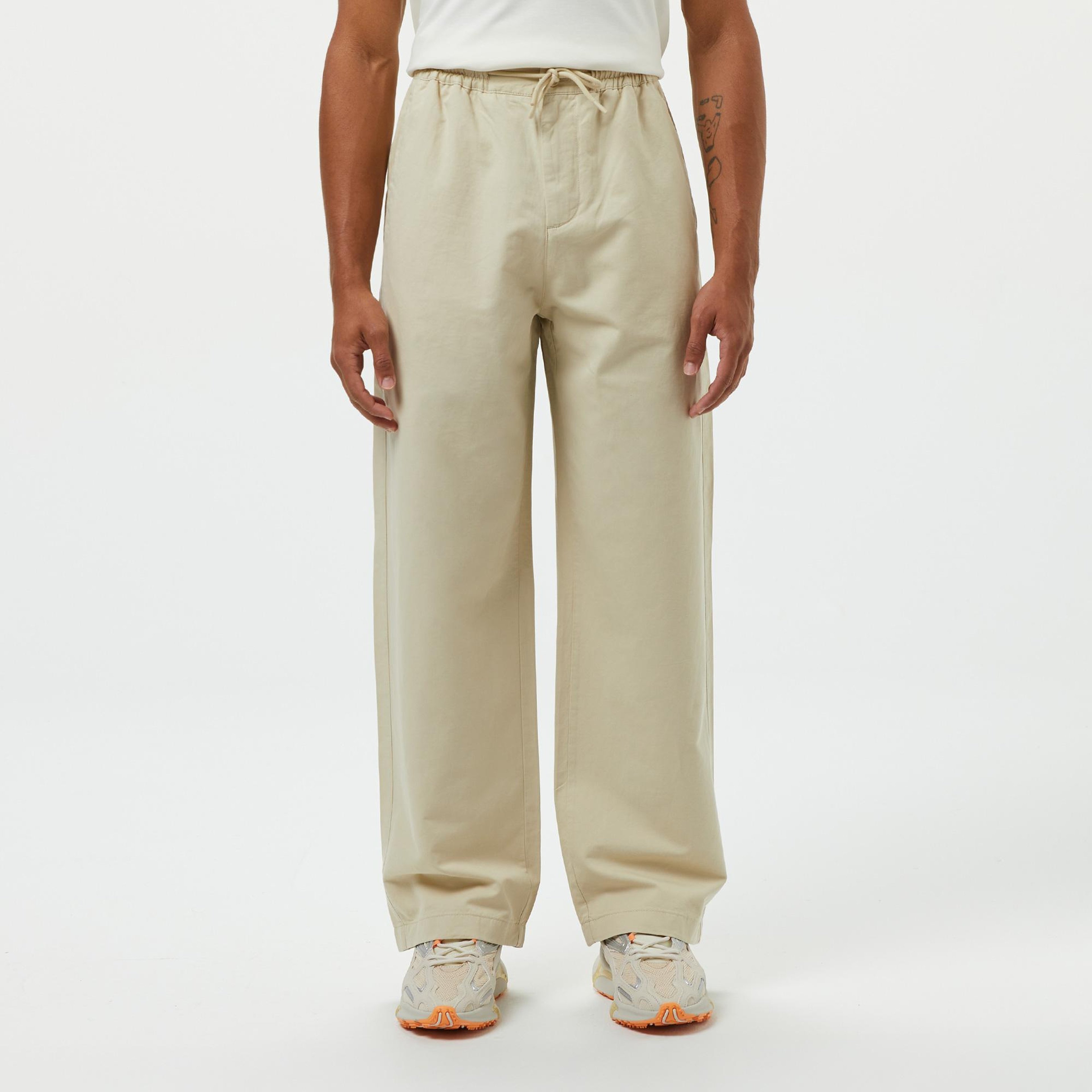 Erkek Relaxed Fit Bej Keten Karışımlı Pantolon