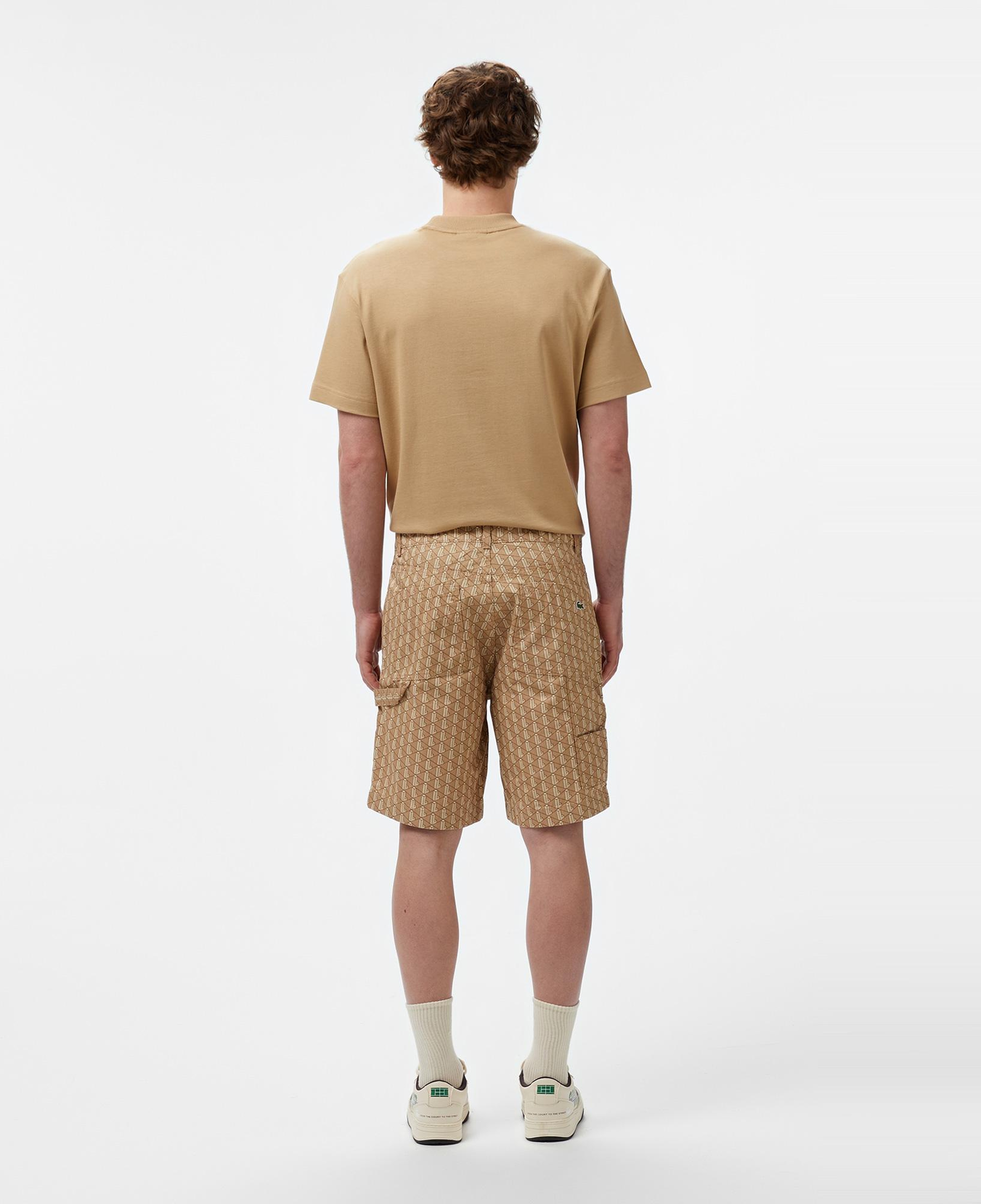 Erkek Loose Fit Monogram Bej Bermuda Şort