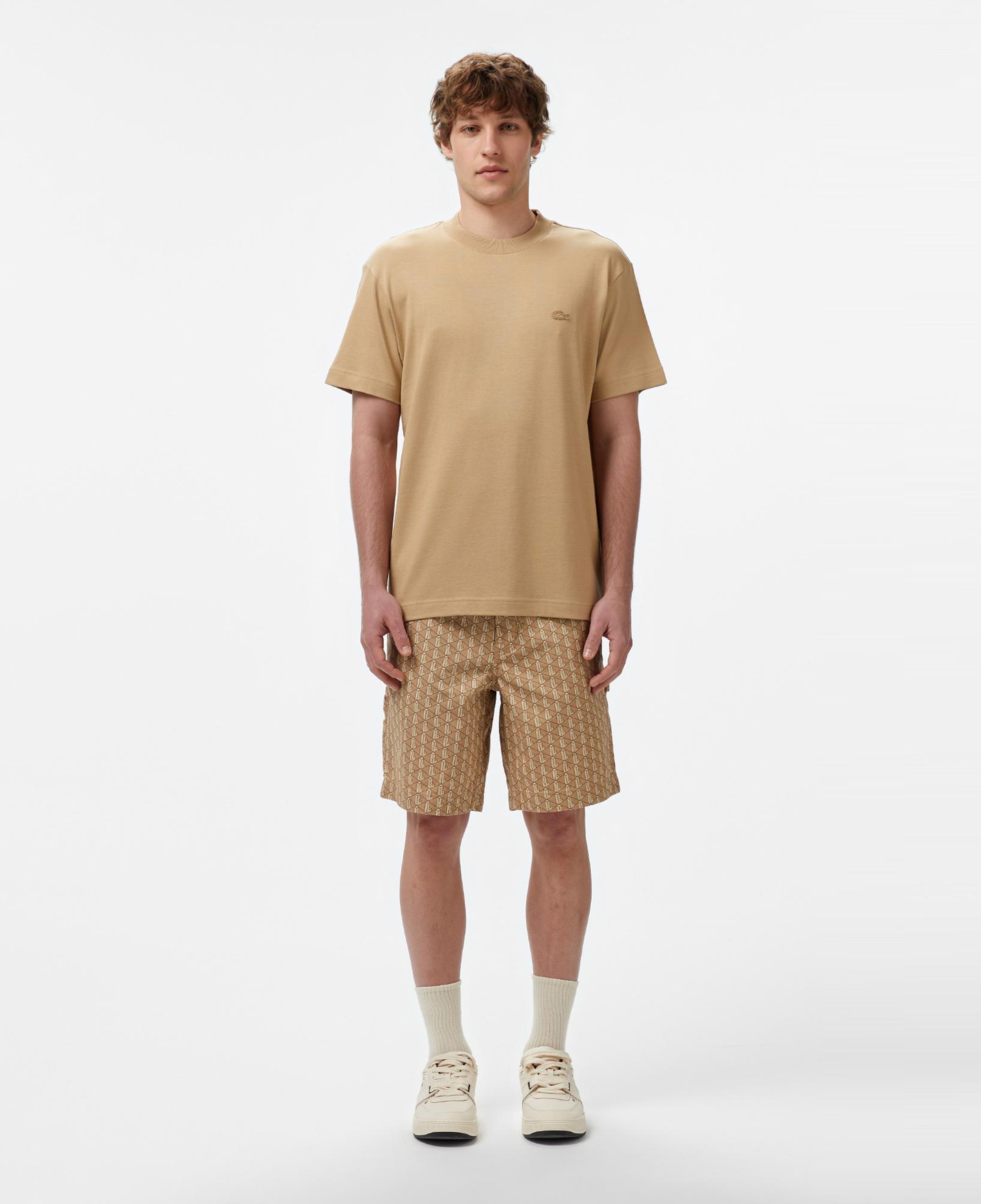 Erkek Loose Fit Monogram Bej Bermuda Şort