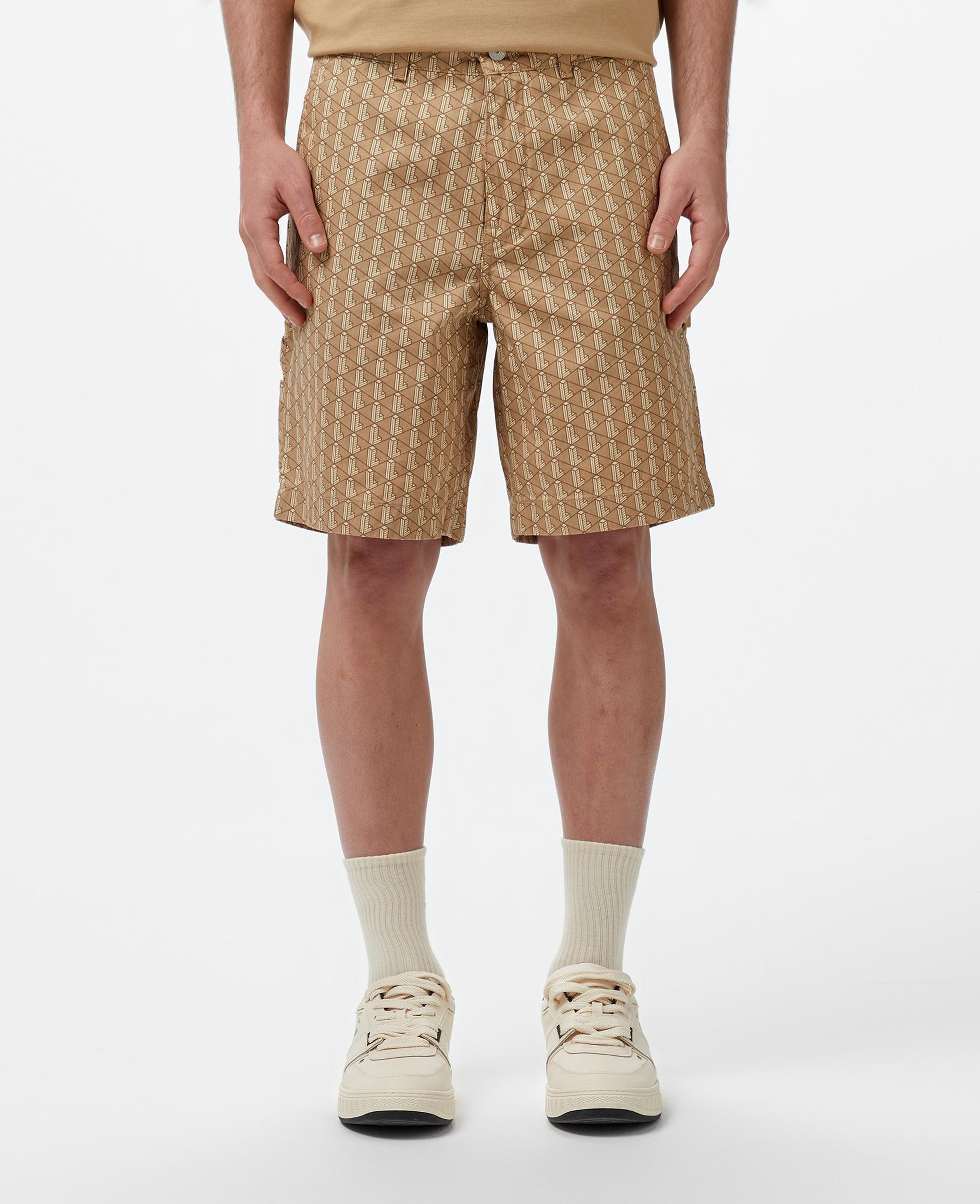 Erkek Loose Fit Monogram Bej Bermuda Şort
