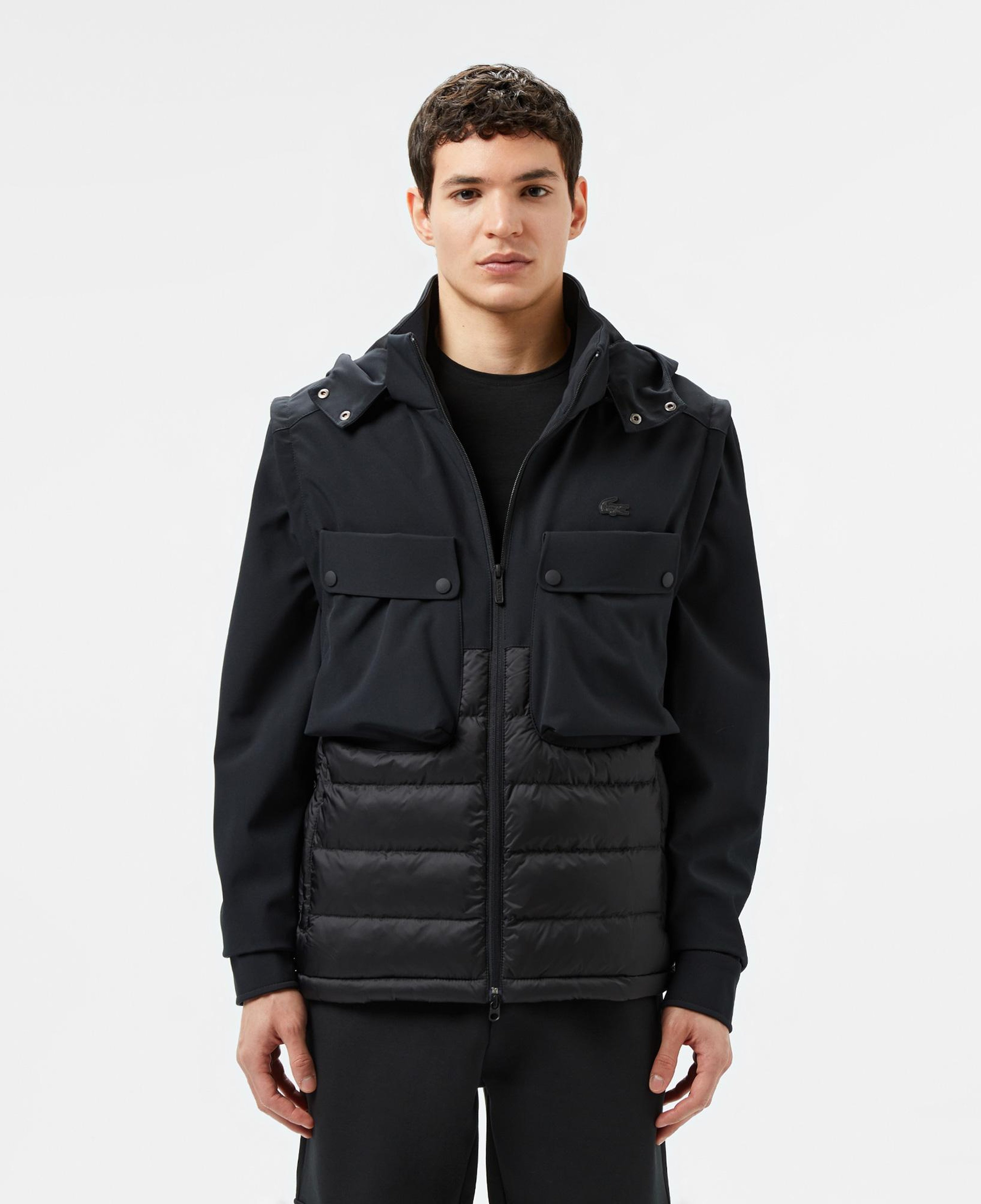 Erkek Regular Fit Kapüşonlu Baskılı Siyah Mont