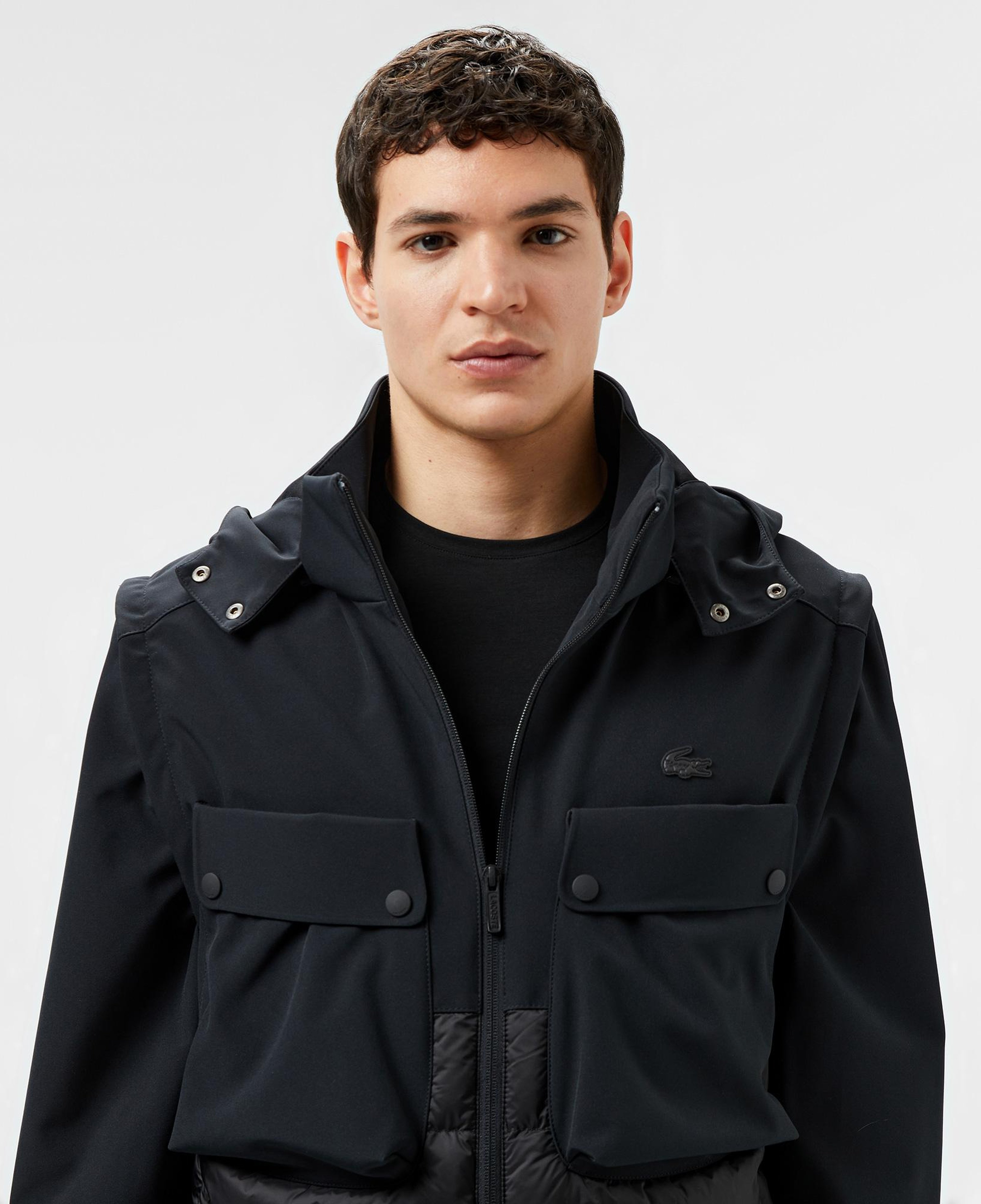 Erkek Regular Fit Kapüşonlu Baskılı Siyah Mont