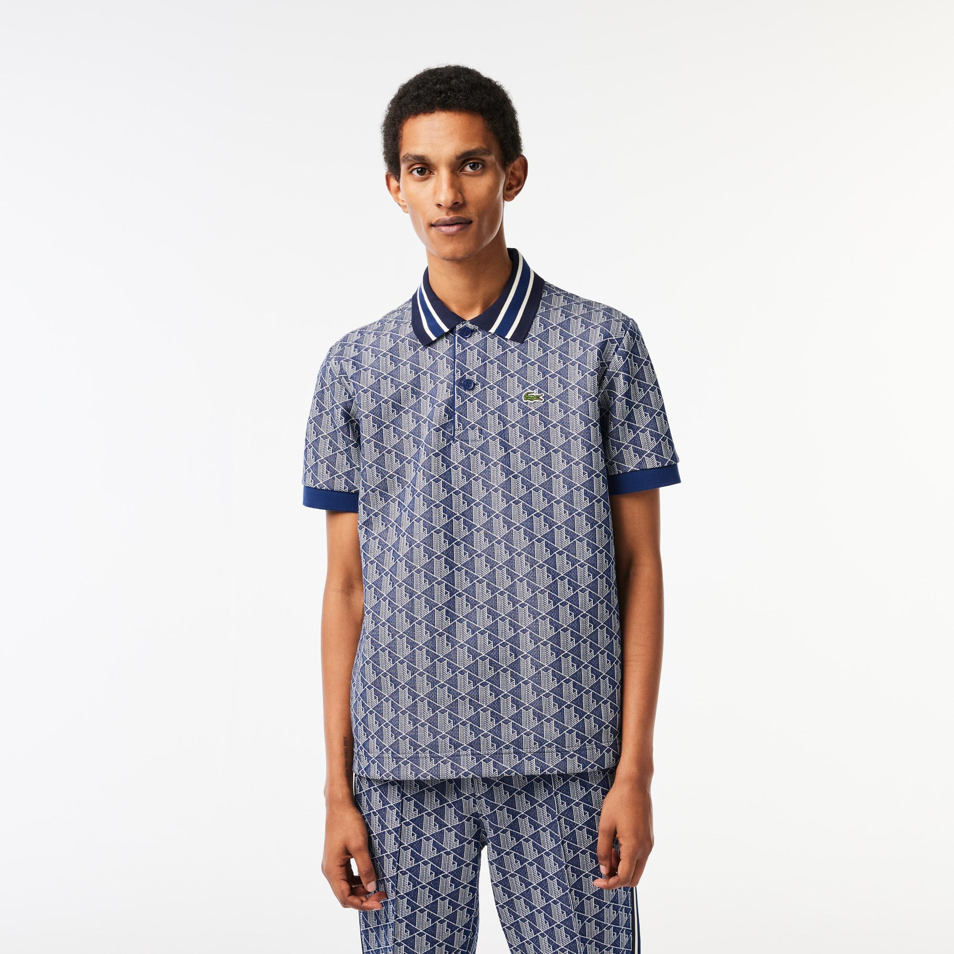 Erkek Classic Fit Monogram Lacivert Polo