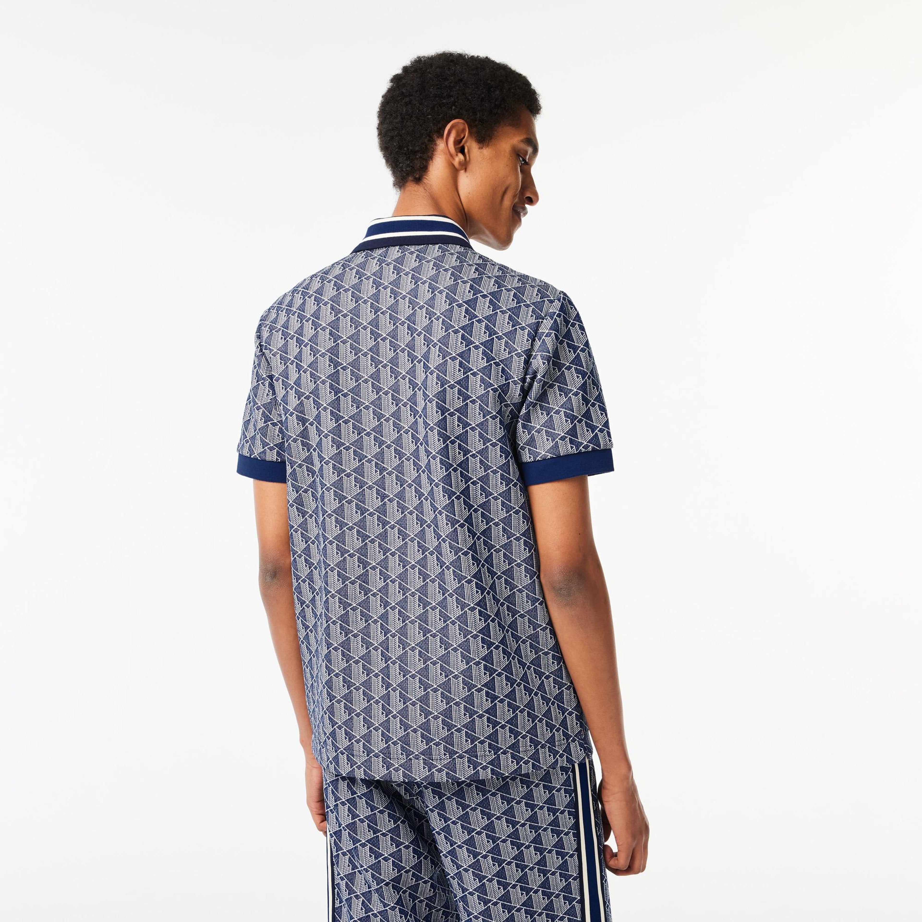 Erkek Classic Fit Monogram Lacivert Polo