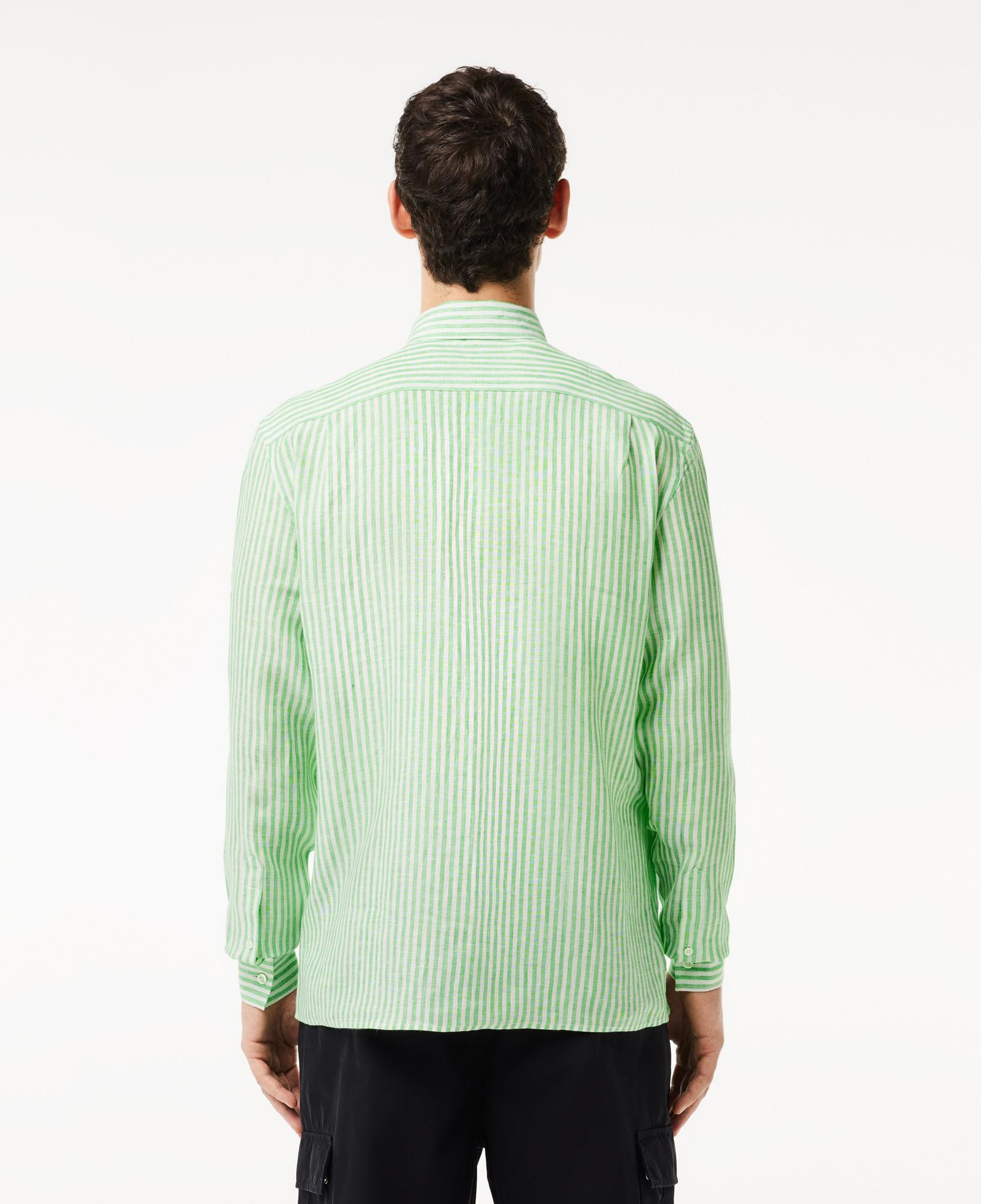 Lacoste Erkek Regular Fit Düğmeli Yaka Çizgili Keten Yeşil Gömlek