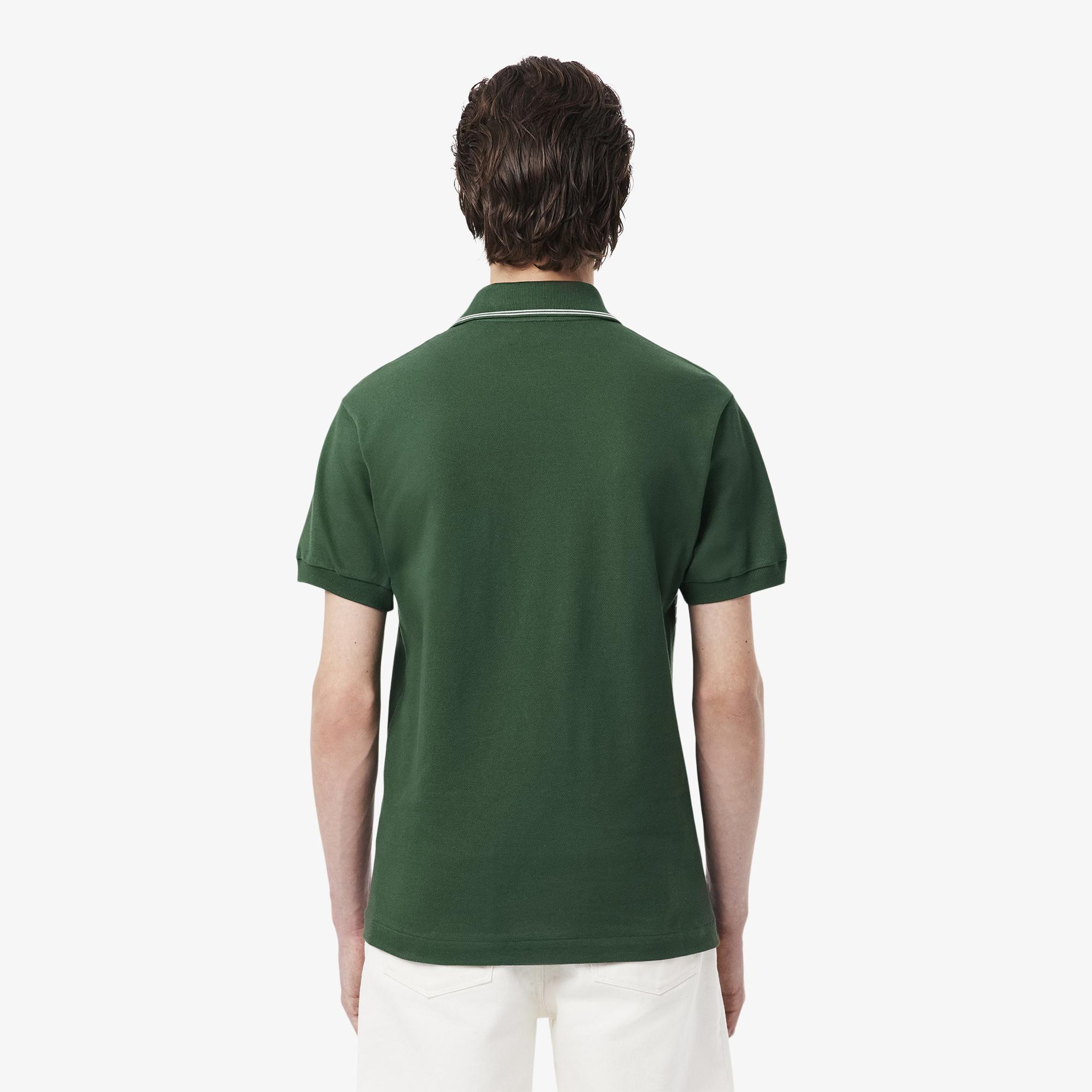 Erkek Classic Fit Çizgili Yeşil Polo