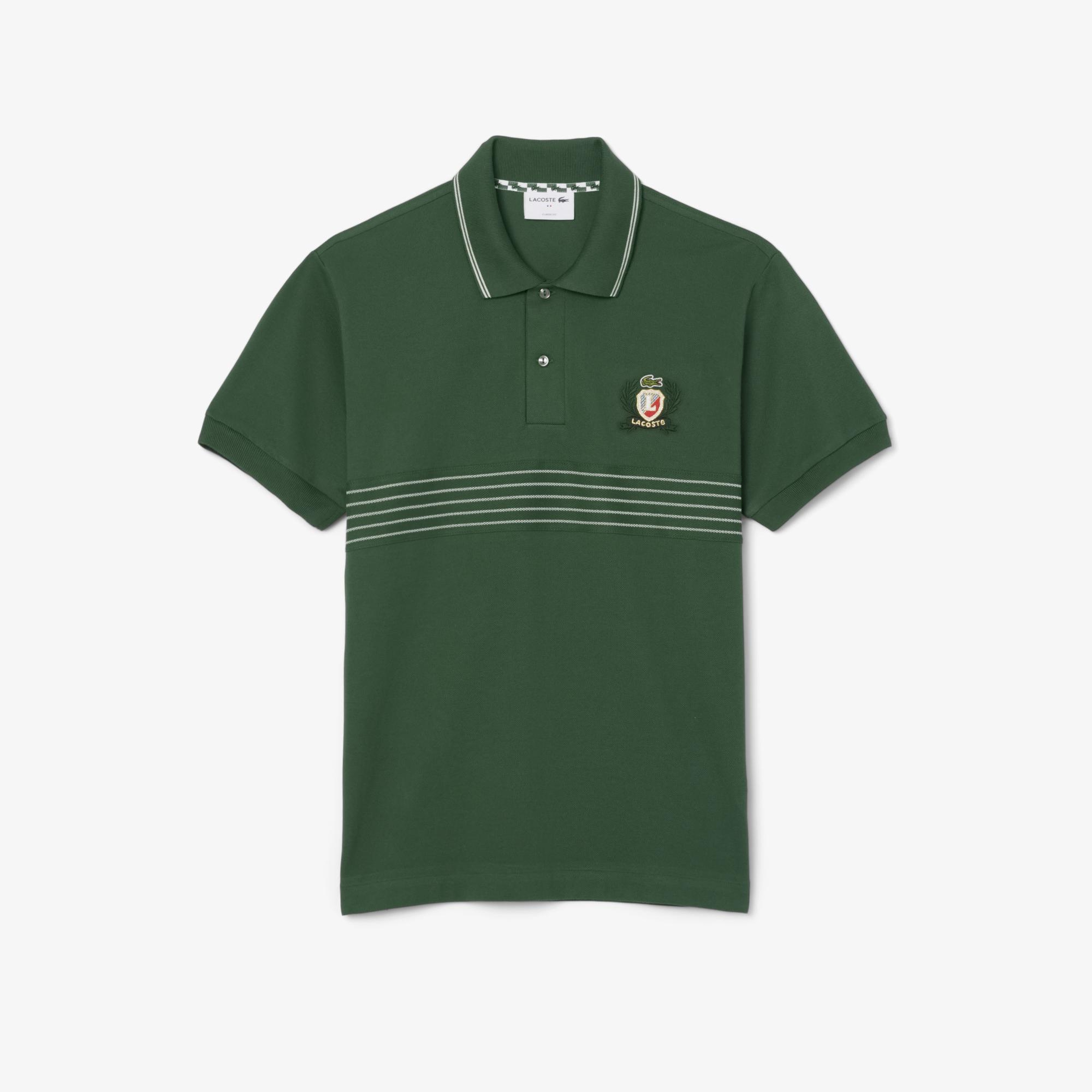 Erkek Classic Fit Çizgili Yeşil Polo