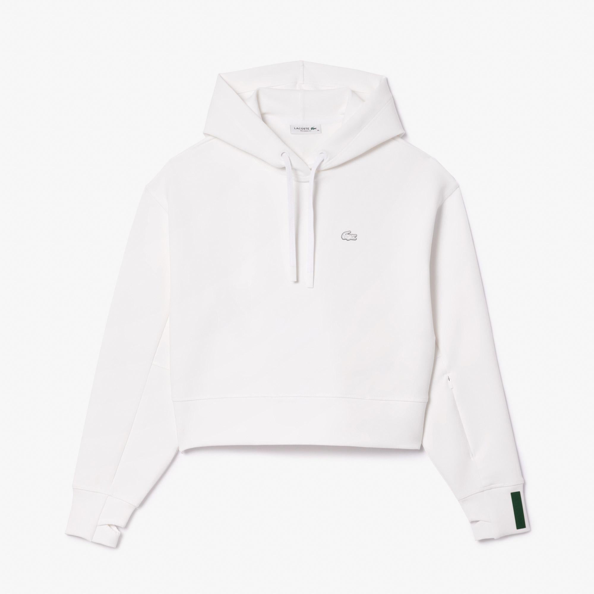 Lacoste Relaxed Fit Kadın Kapüşonlu Beyaz Sweatshirt
