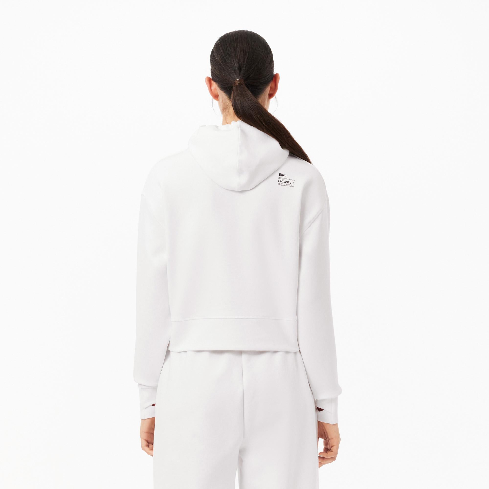 Lacoste Relaxed Fit Kadın Kapüşonlu Beyaz Sweatshirt