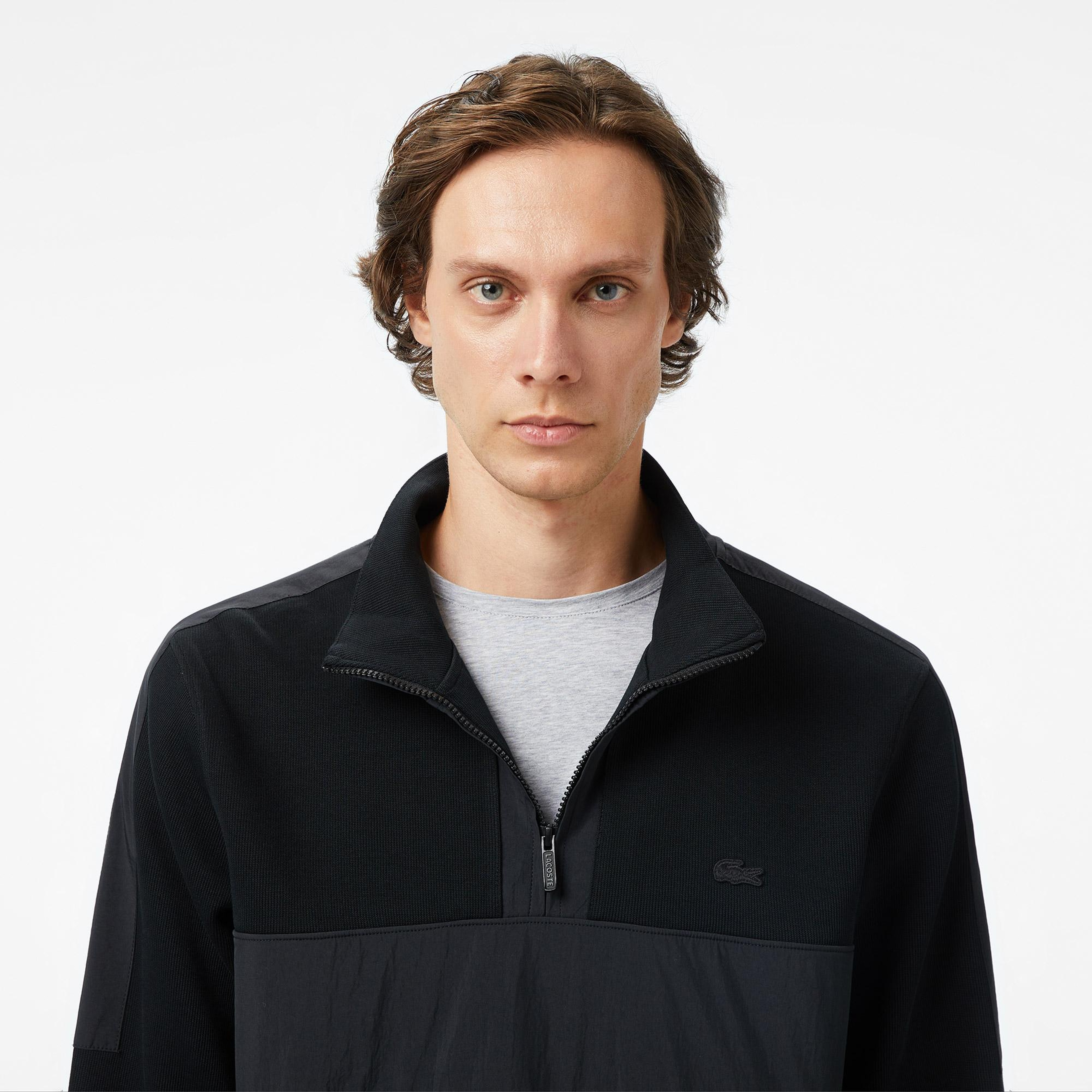 Erkek Classic Fit Yarım Fermuarlı Siyah Sweatshirt