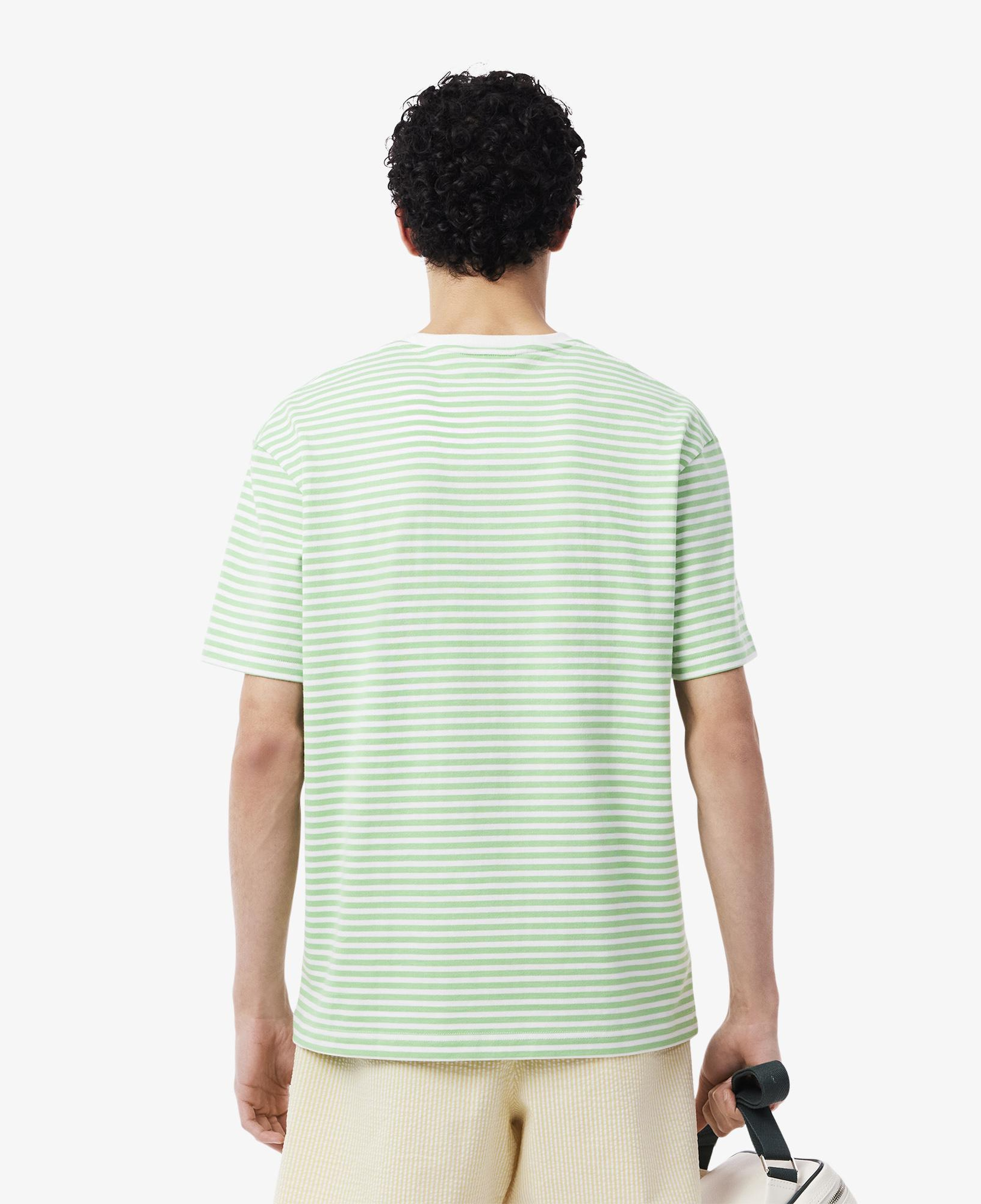 Erkek Classic Fit Bisiklet Yaka Çizgili Açık Yeşil T-Shirt