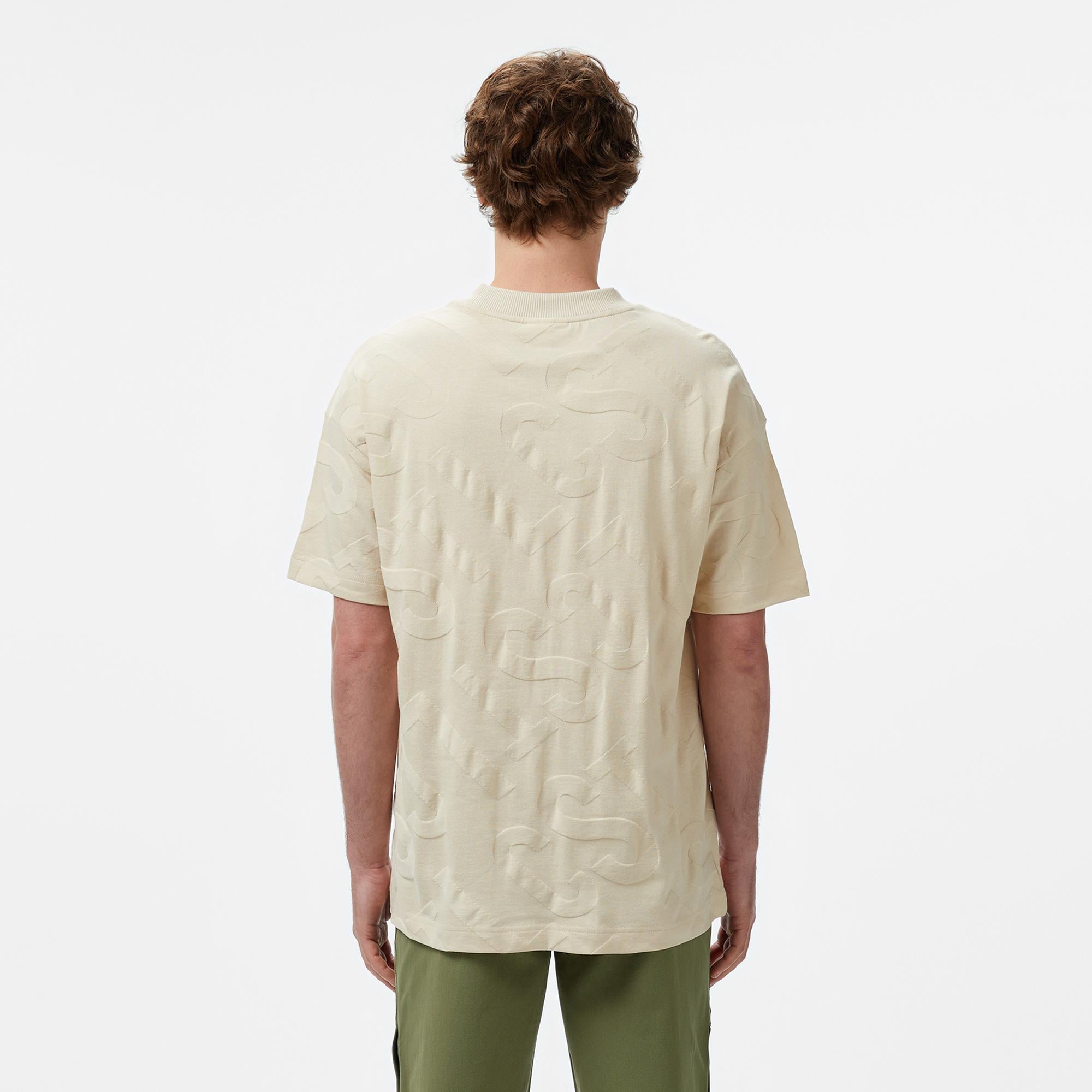 Erkek Bisiklet Yaka Desenli Bej Modal Karışımlı T-Shirt