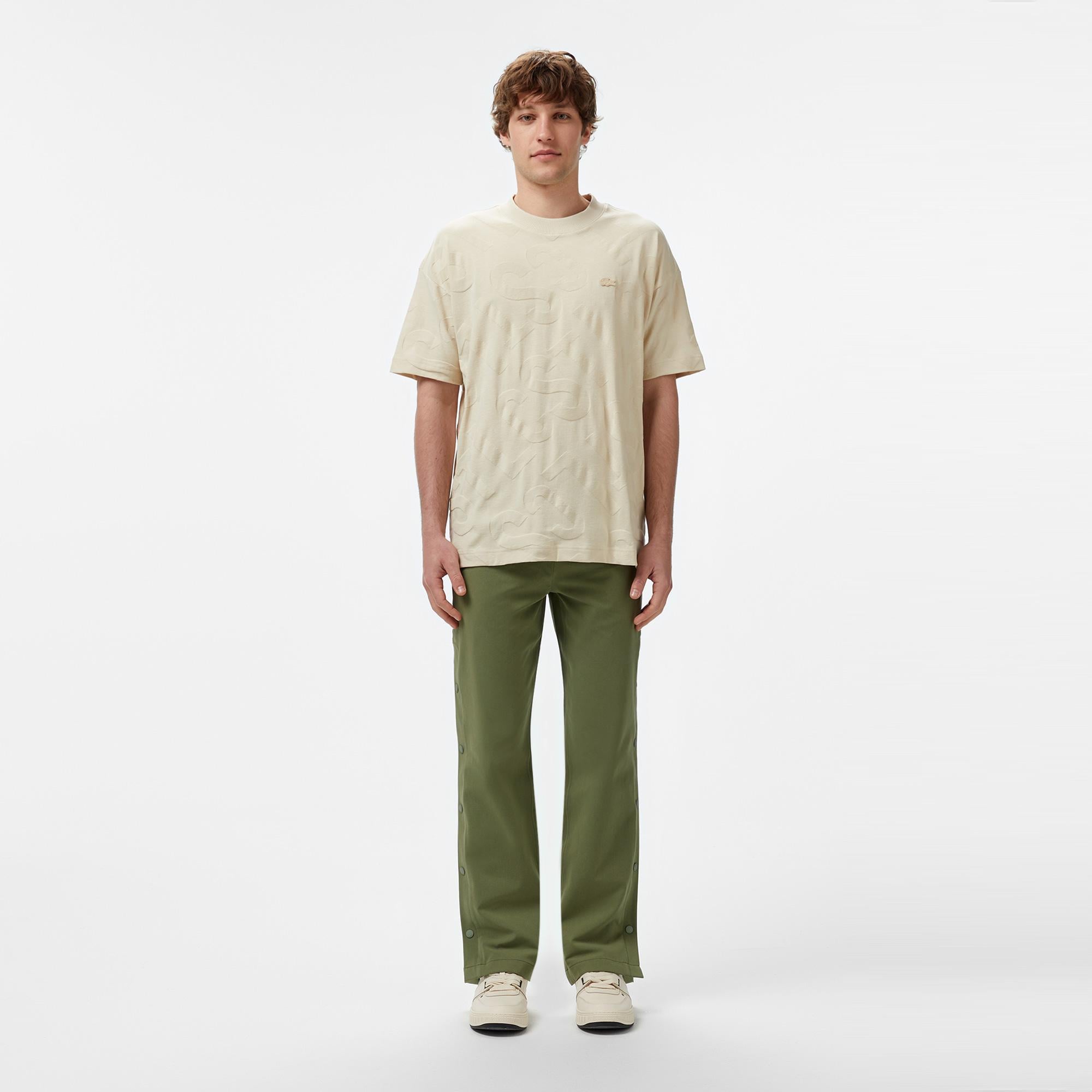 Erkek Bisiklet Yaka Desenli Bej Modal Karışımlı T-Shirt