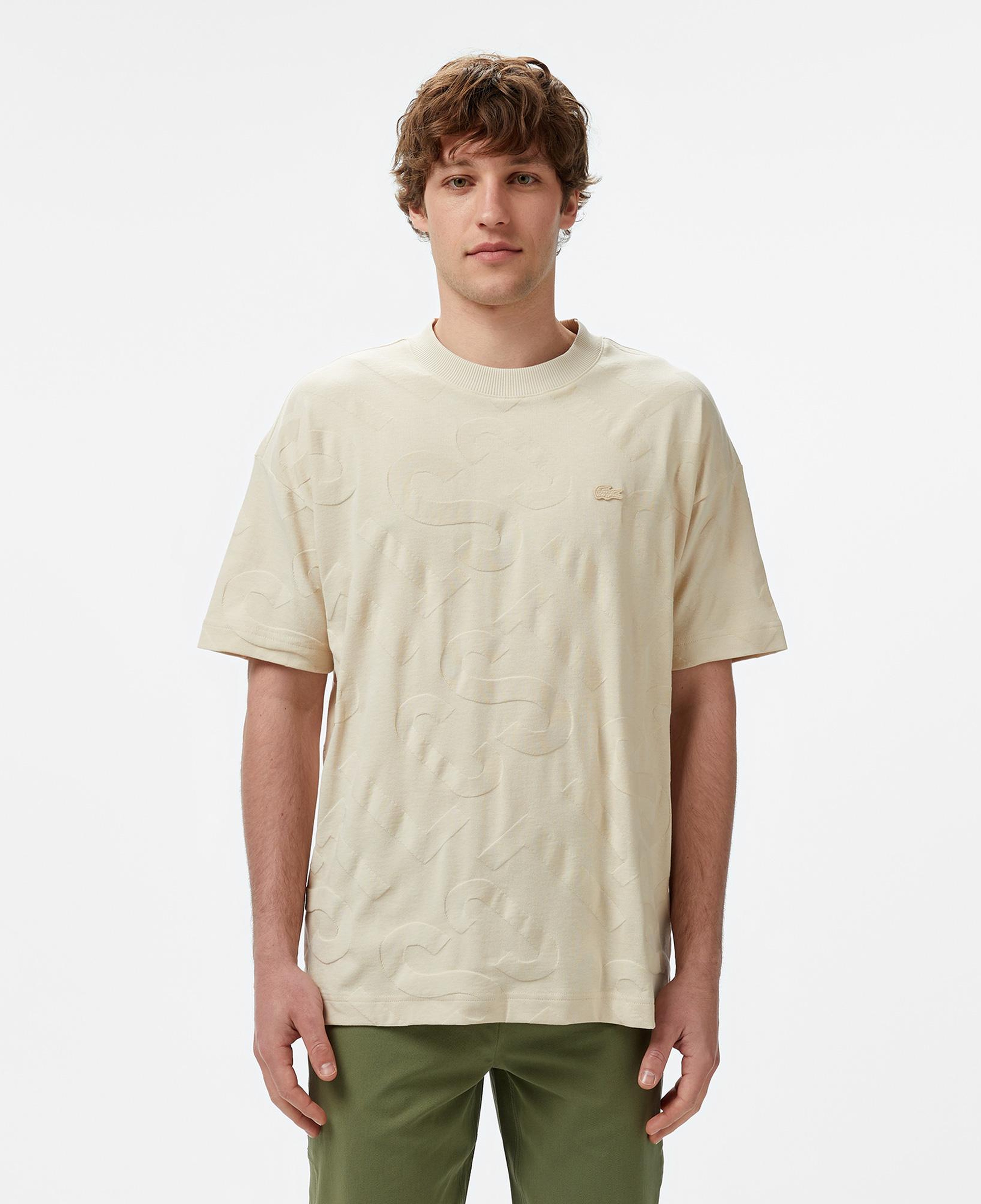 Erkek Bisiklet Yaka Desenli Bej Modal Karışımlı T-Shirt