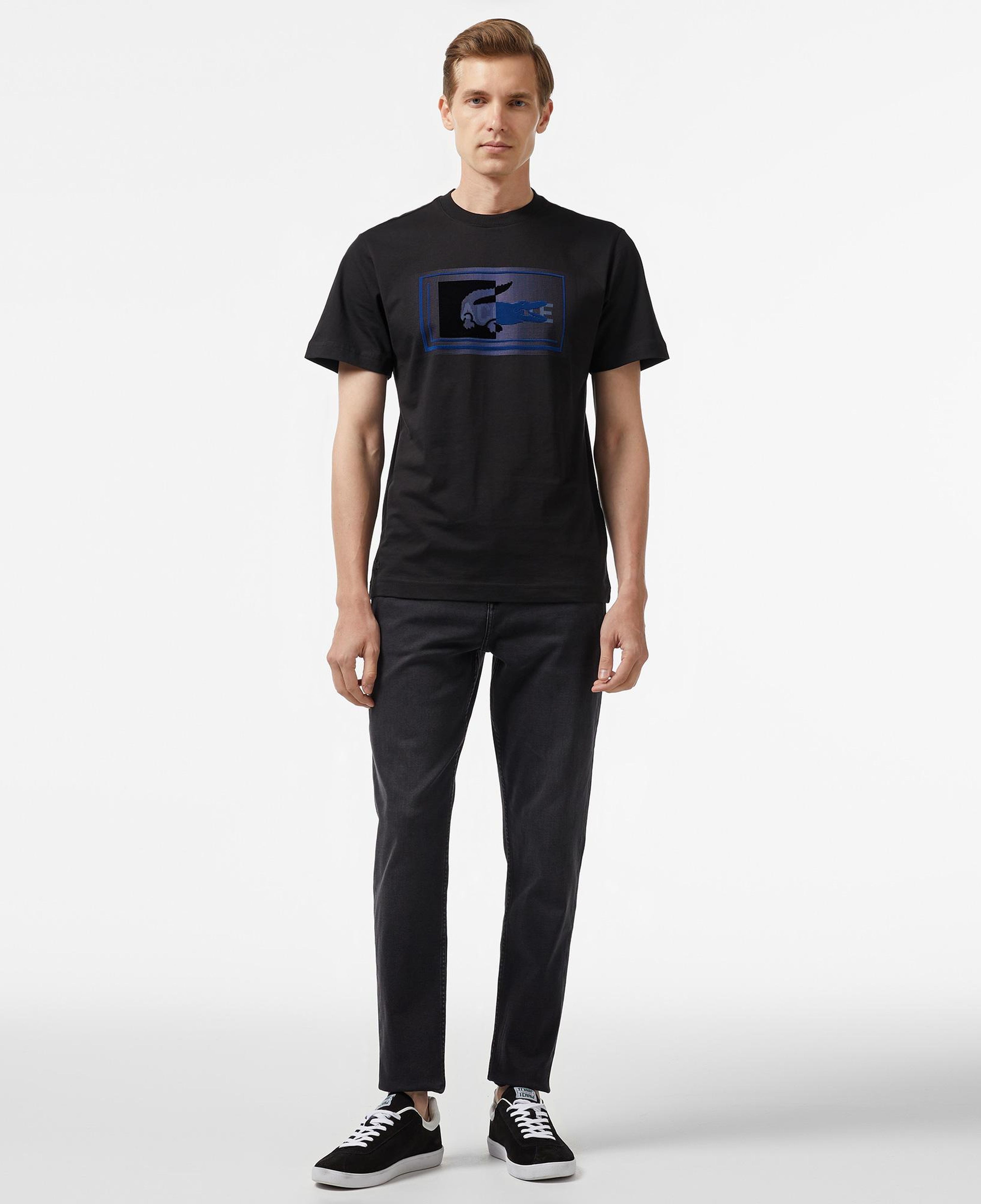 Erkek Regular Fit Bisiklet Yaka Baskılı Siyah Modal Karışımlı T-Shirt