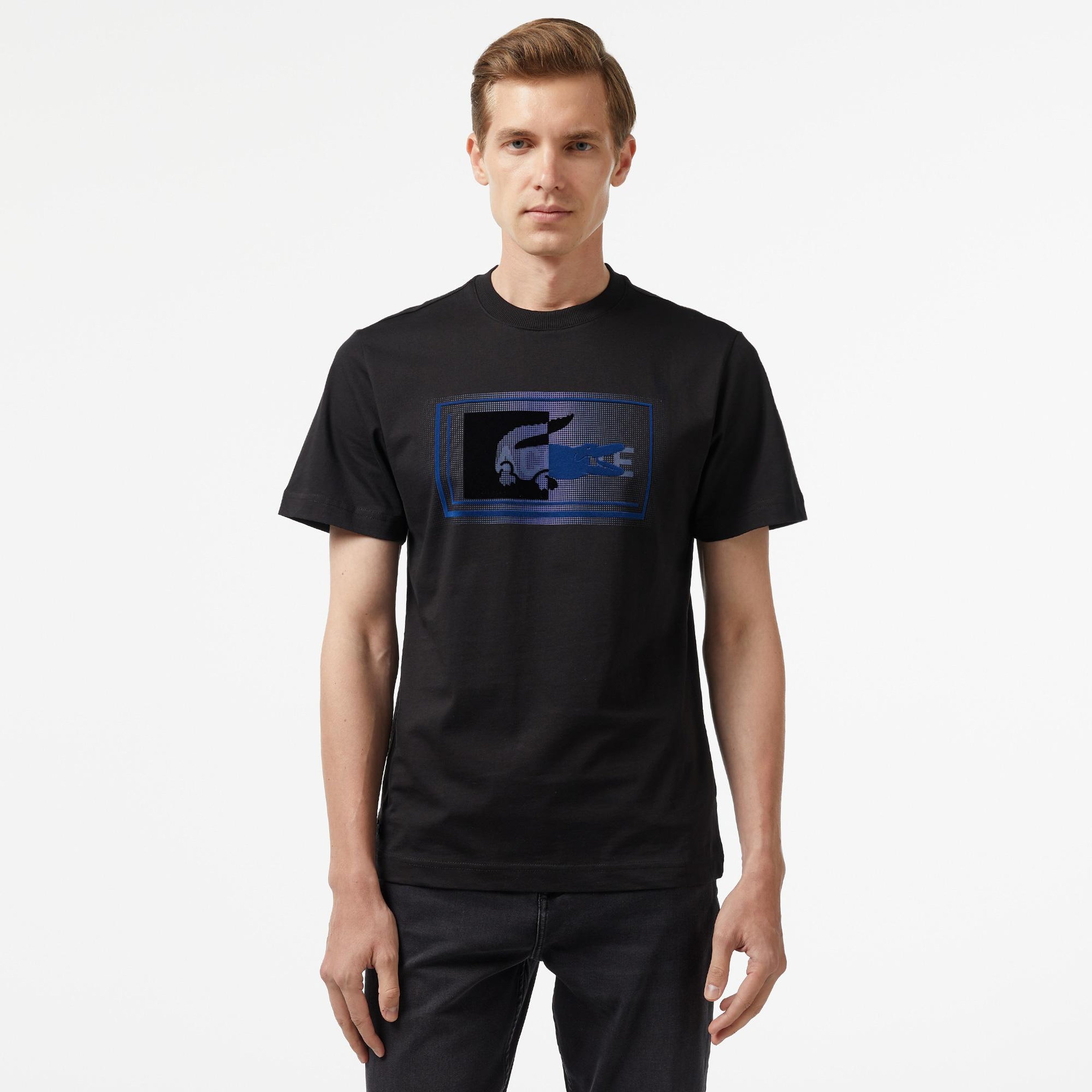 Erkek Regular Fit Bisiklet Yaka Baskılı Siyah Modal Karışımlı T-Shirt