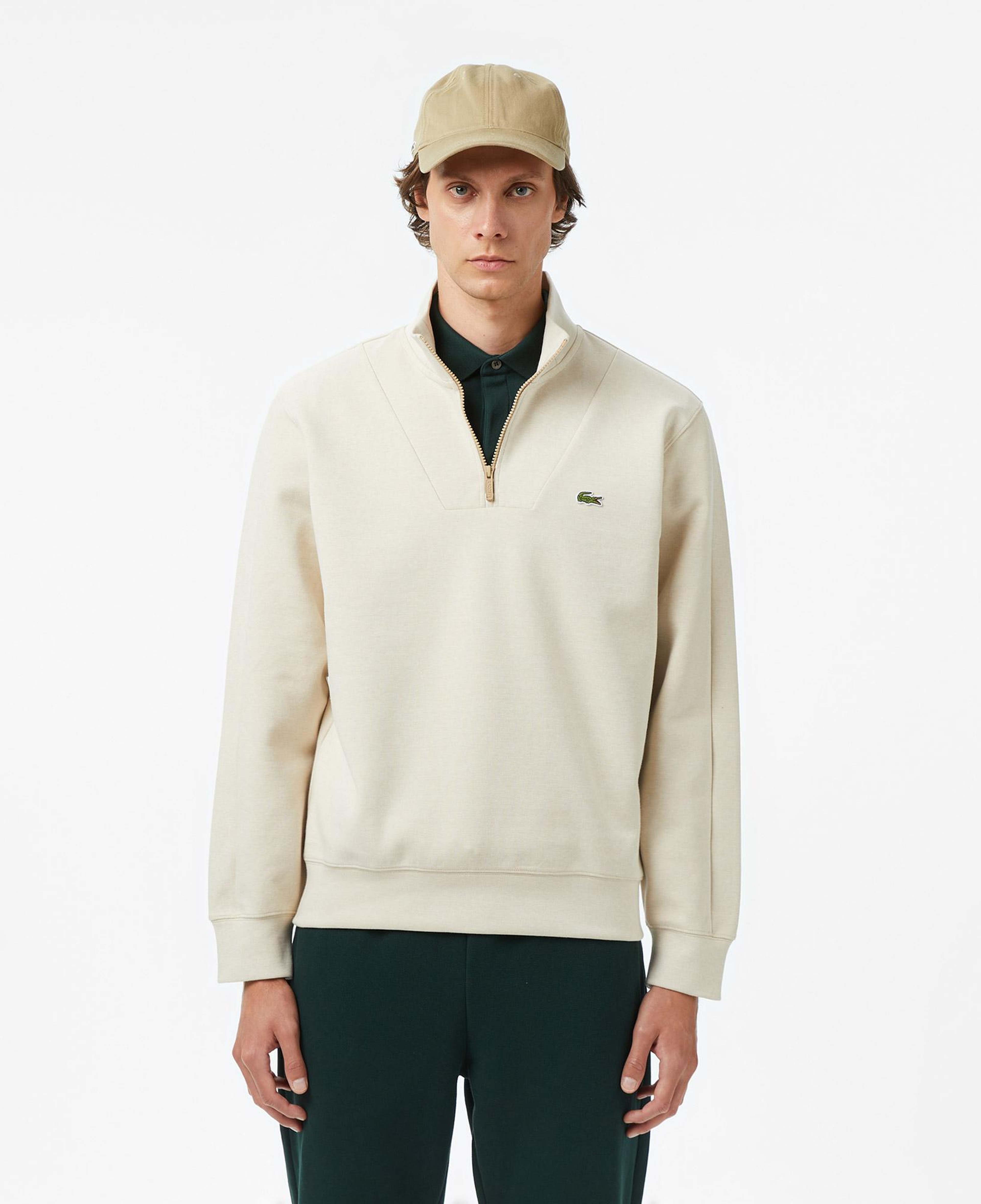 Erkek Classic Fit Yarım Fermuarlı Krem Sweatshirt