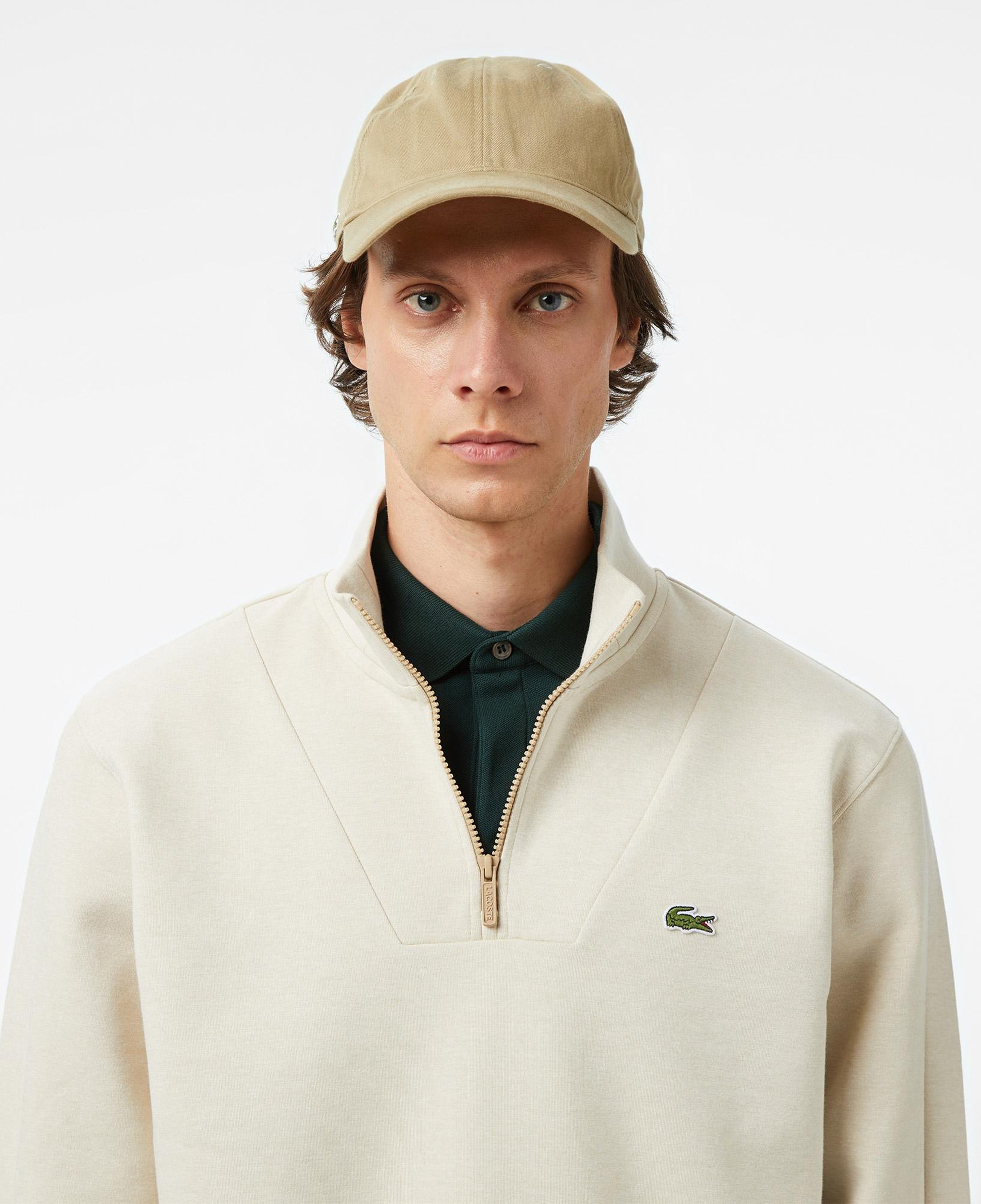 Erkek Classic Fit Yarım Fermuarlı Krem Sweatshirt
