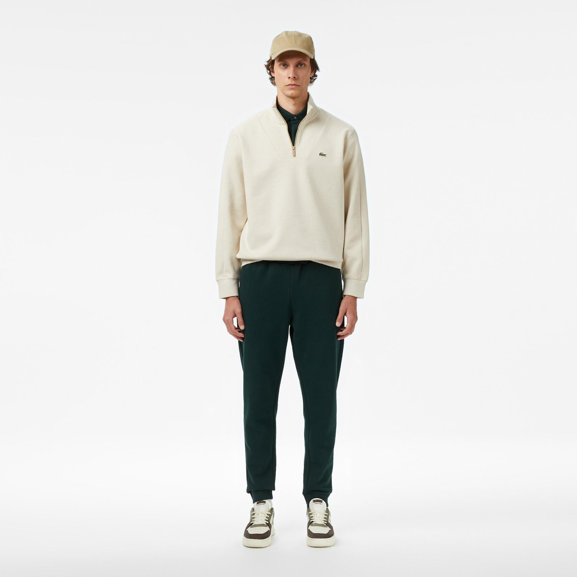 Erkek Classic Fit Yarım Fermuarlı Krem Sweatshirt