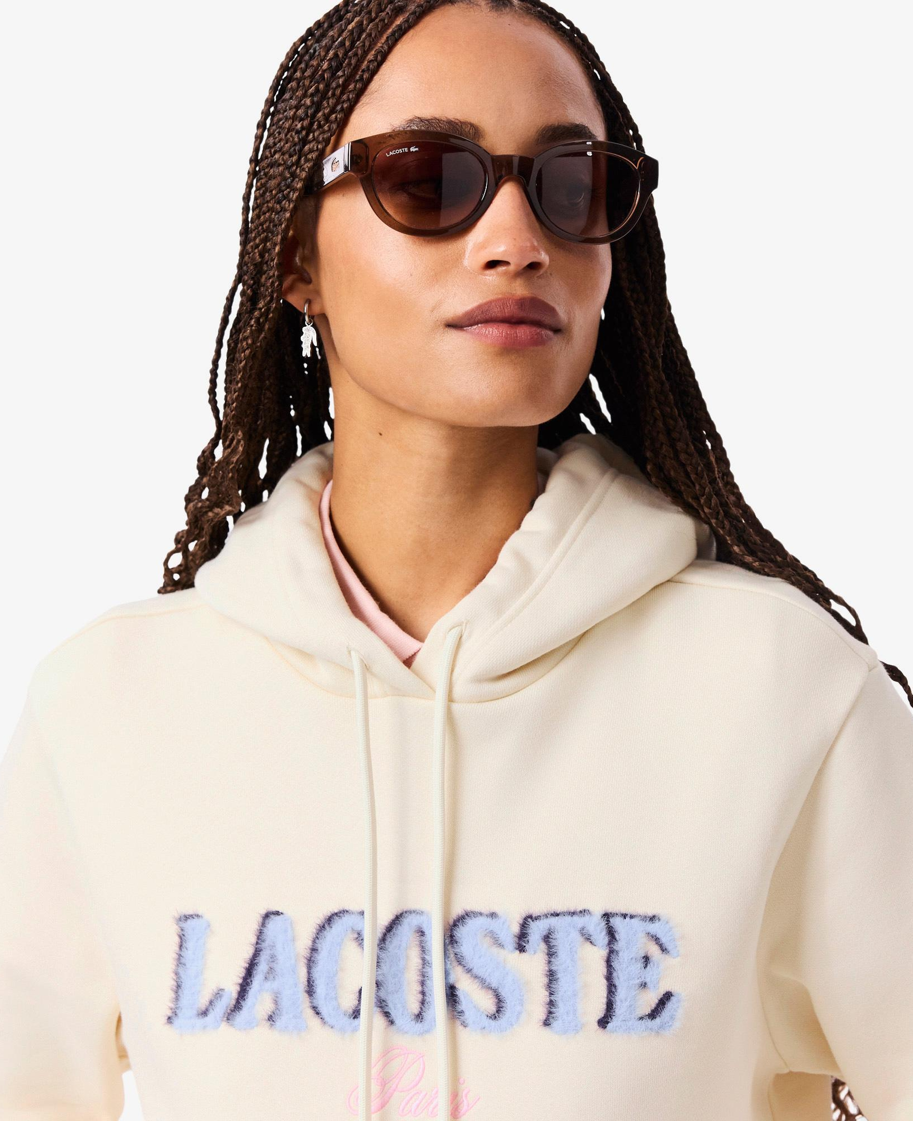Lacoste Kadın Relaxed Fit Kapüşonlu Baskılı Krem Sweatshirt
