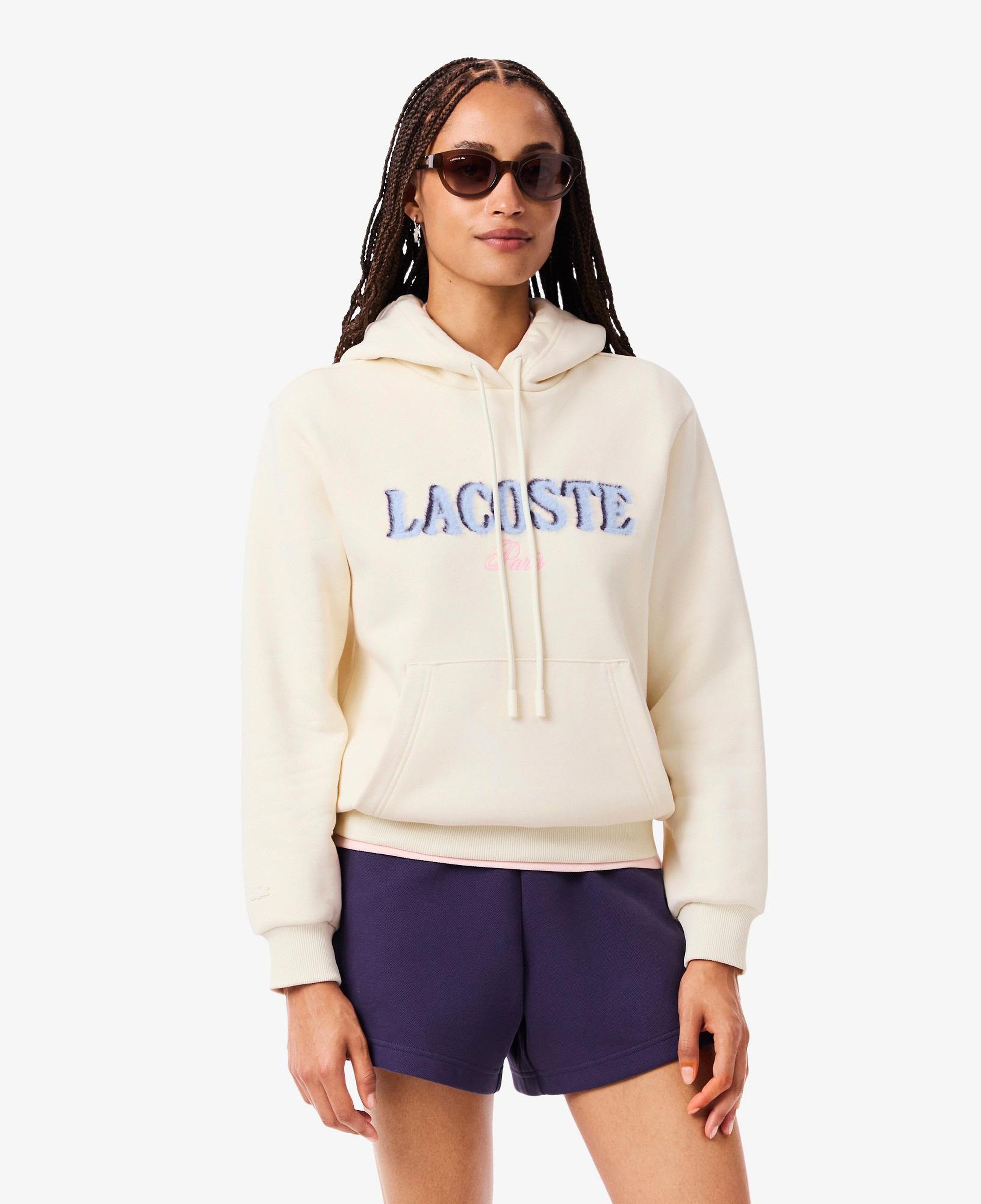 Lacoste Kadın Relaxed Fit Kapüşonlu Baskılı Krem Sweatshirt