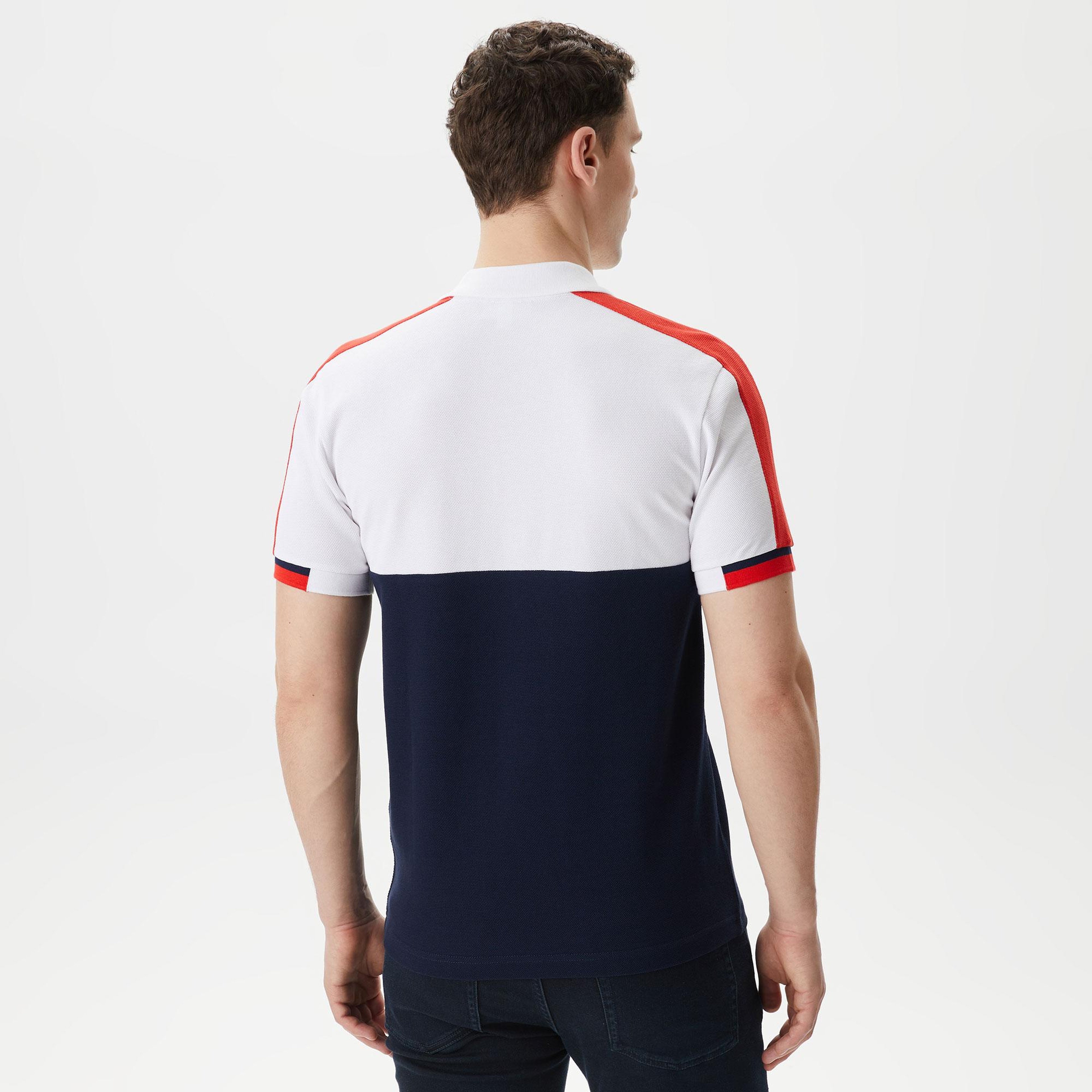 Erkek Regular Fit Renk Bloklu Beyaz Polo