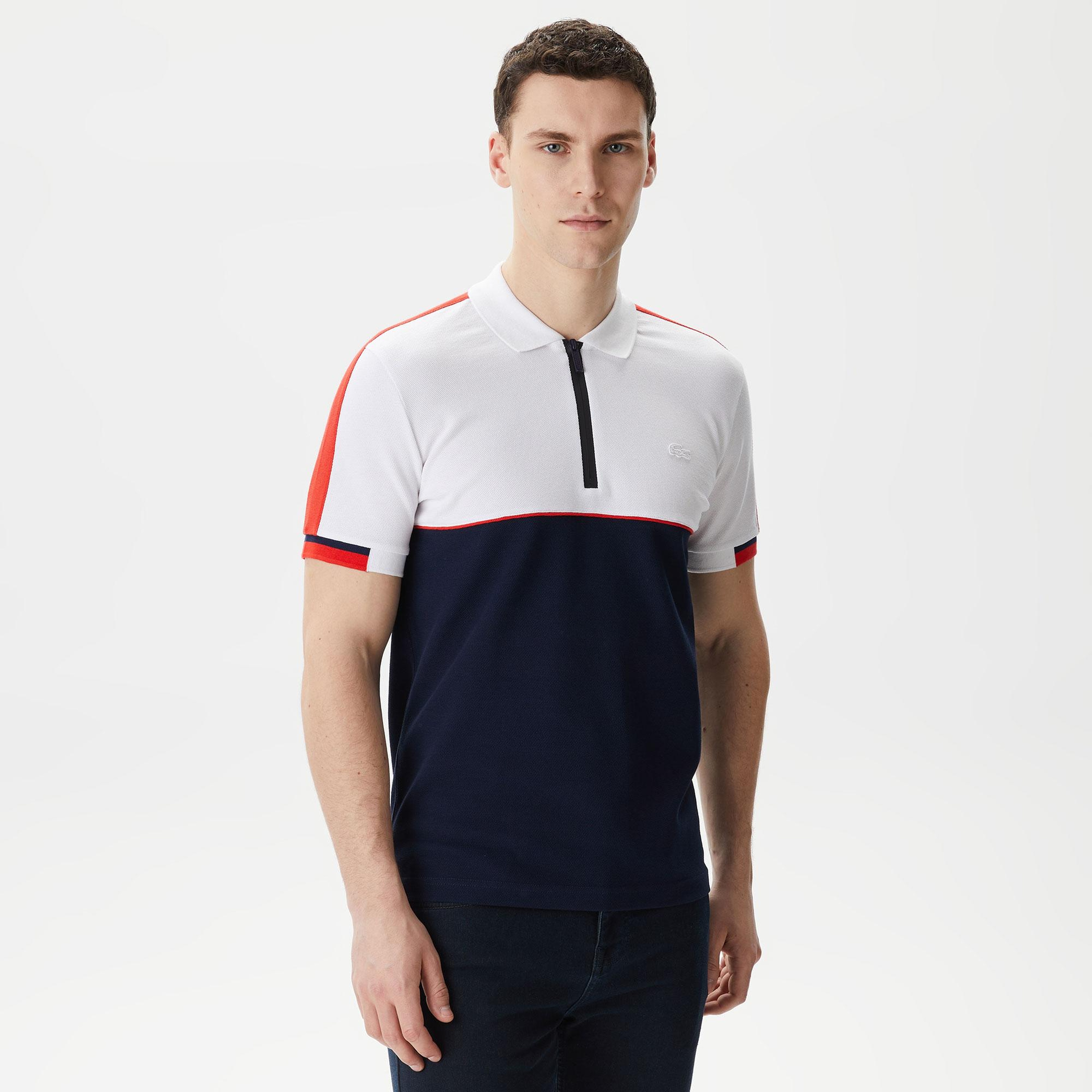 Erkek Regular Fit Renk Bloklu Beyaz Polo