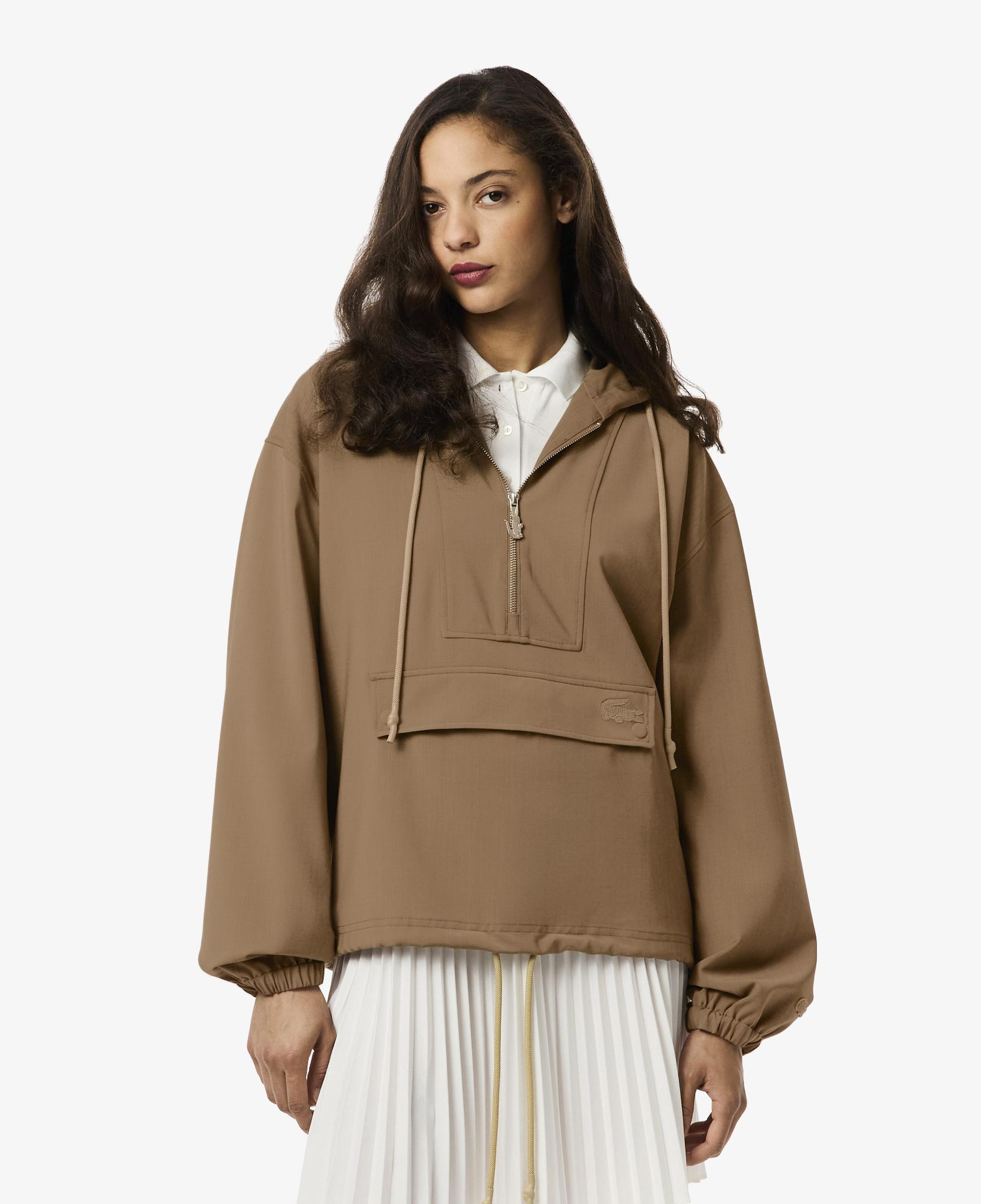 Kadın Oversize Fit Yarım Fermuarlı Kahverengi Ceket