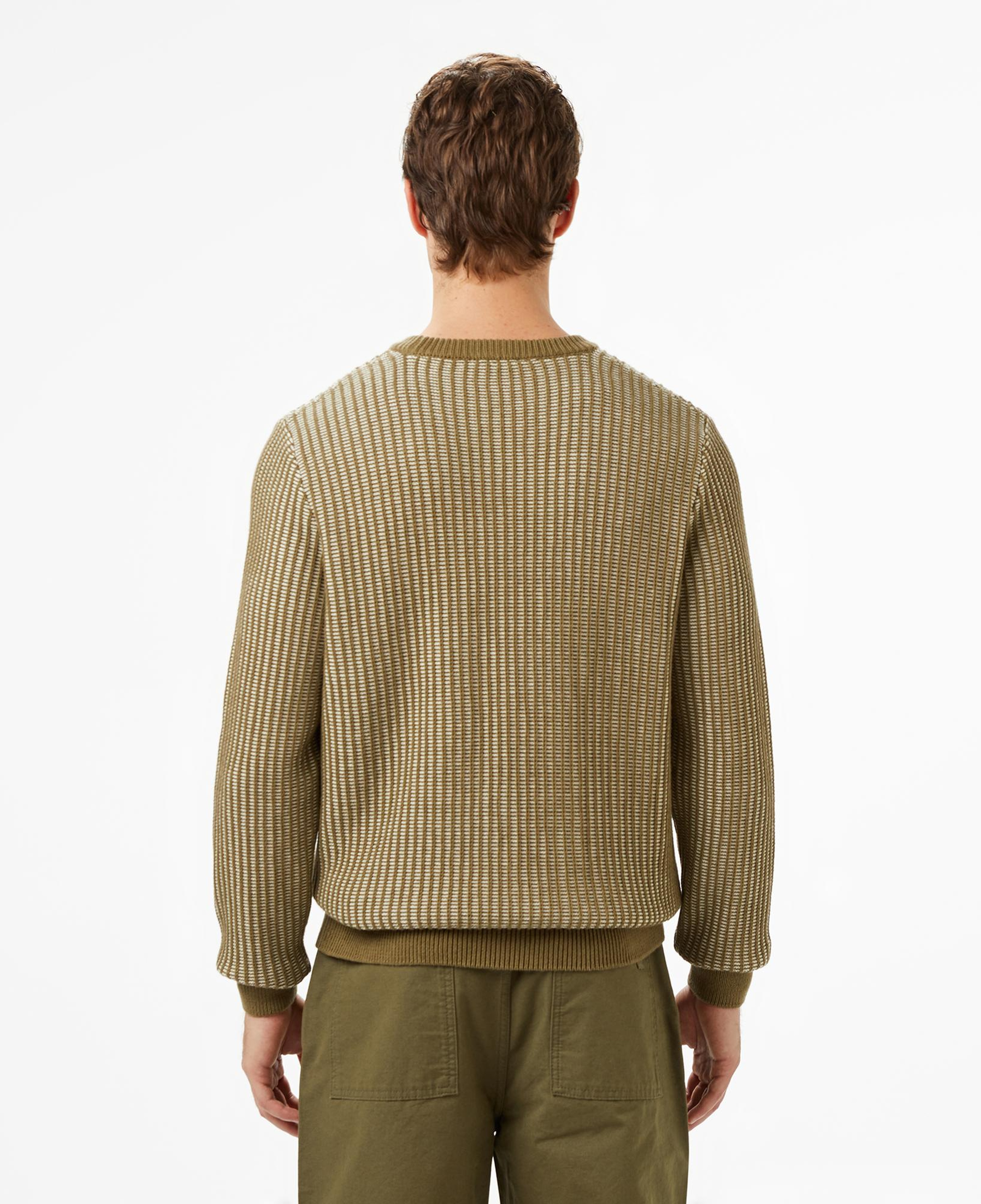 Erkek Classic Fit Bisiklet Yaka Desenli Haki Kazak