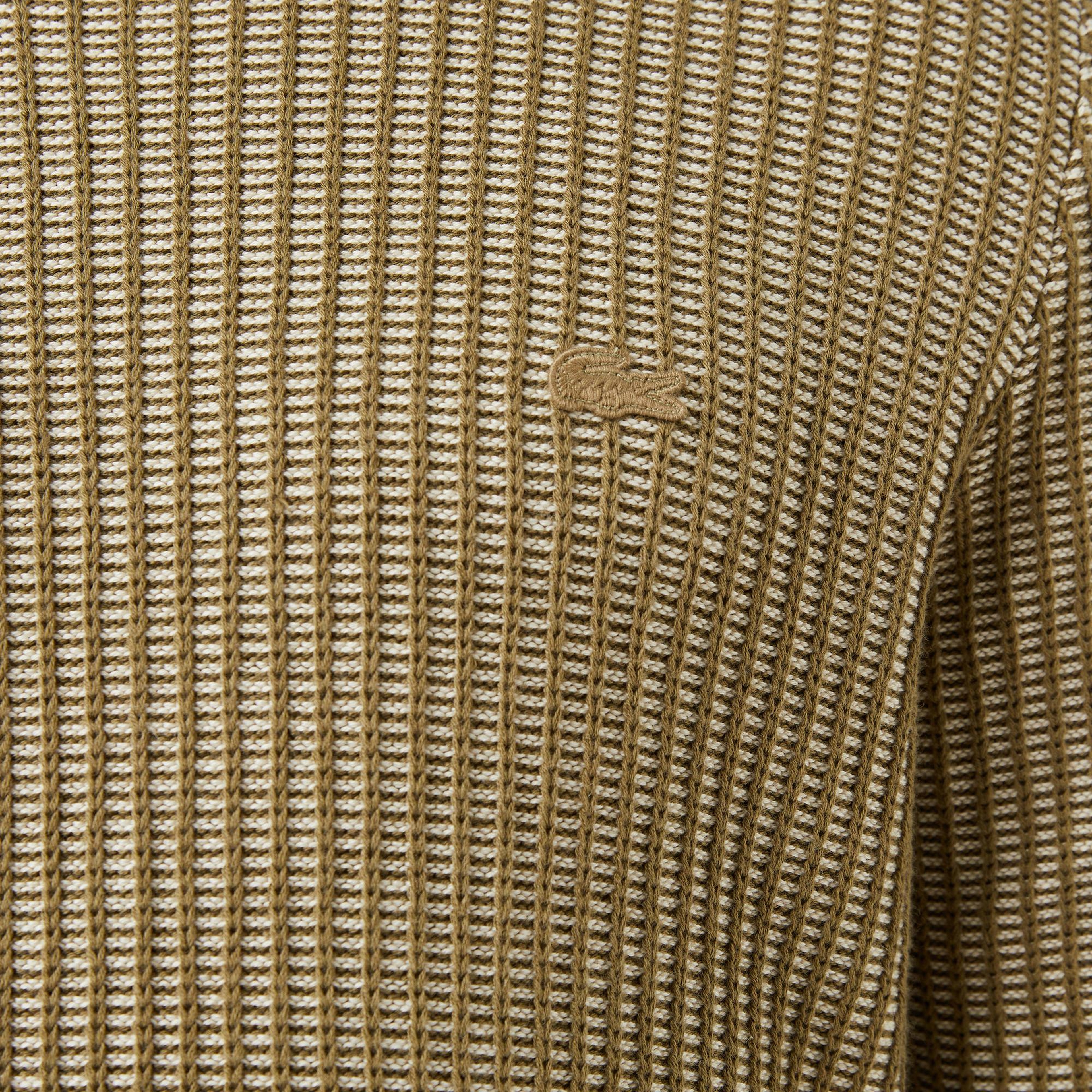 Erkek Classic Fit Bisiklet Yaka Desenli Haki Kazak