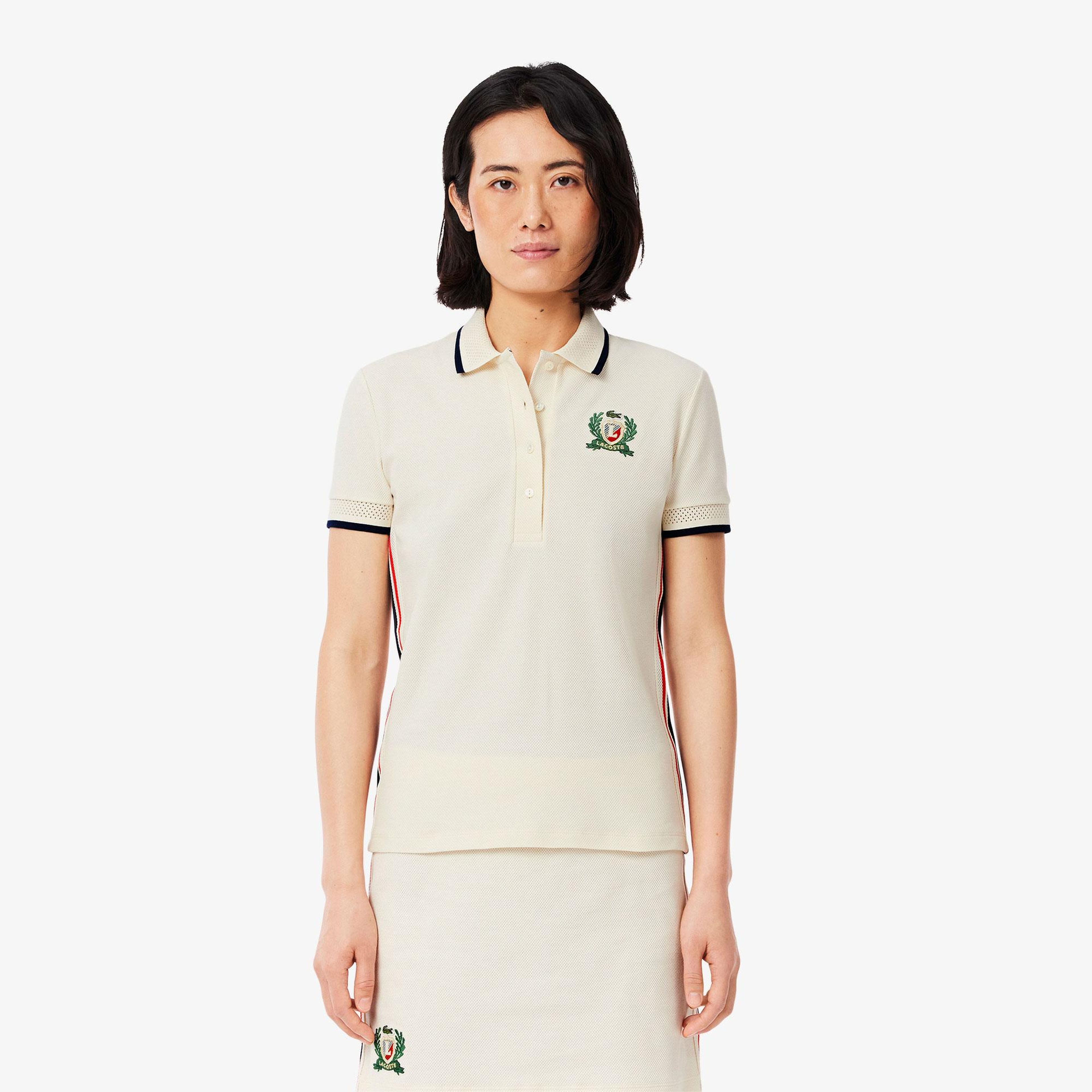 Lacoste Kadın Slim Fit Renk Bloklu Bej Polo