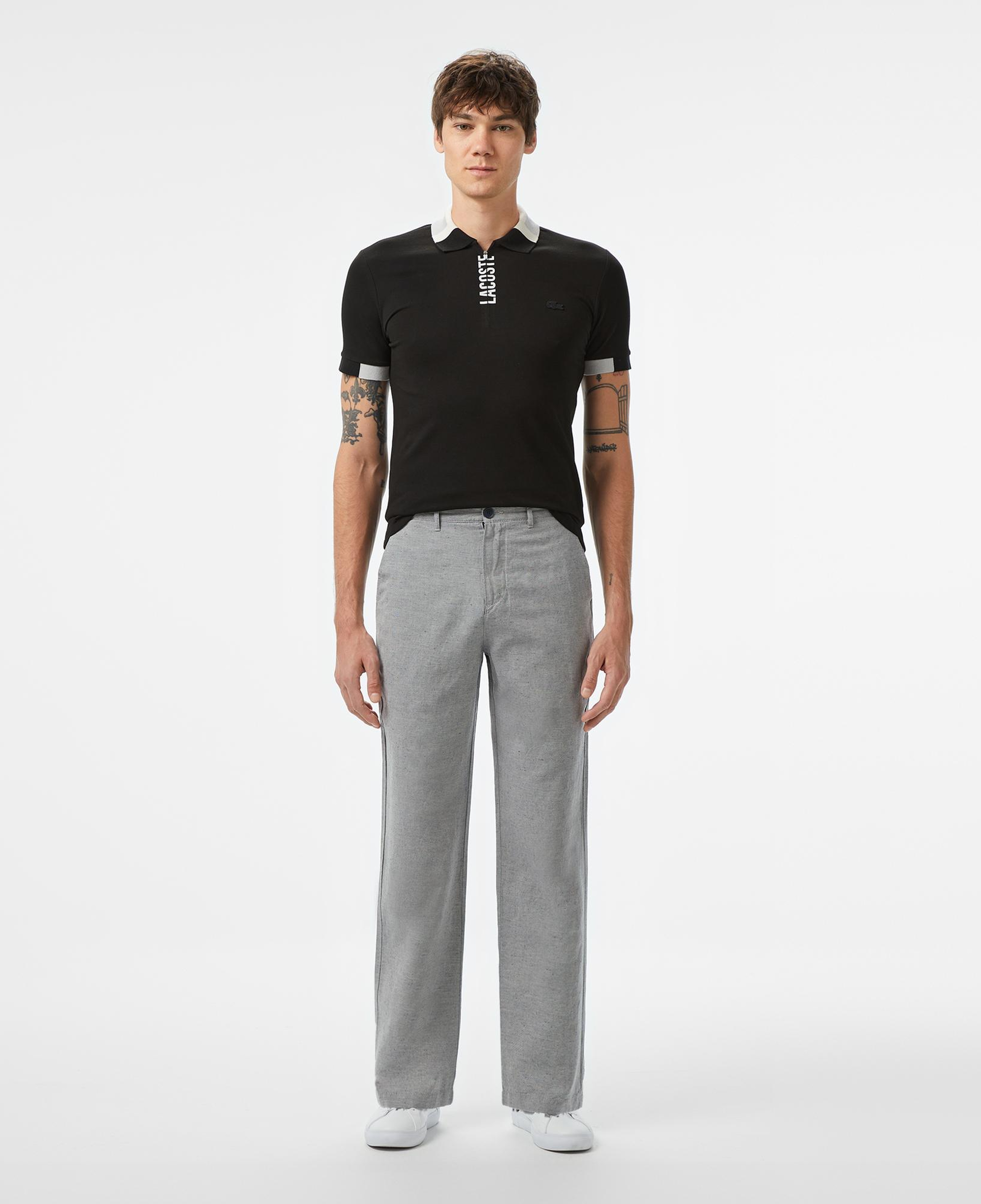 Erkek Regular Fit Yarım Fermuarlı Baskılı Siyah Polo