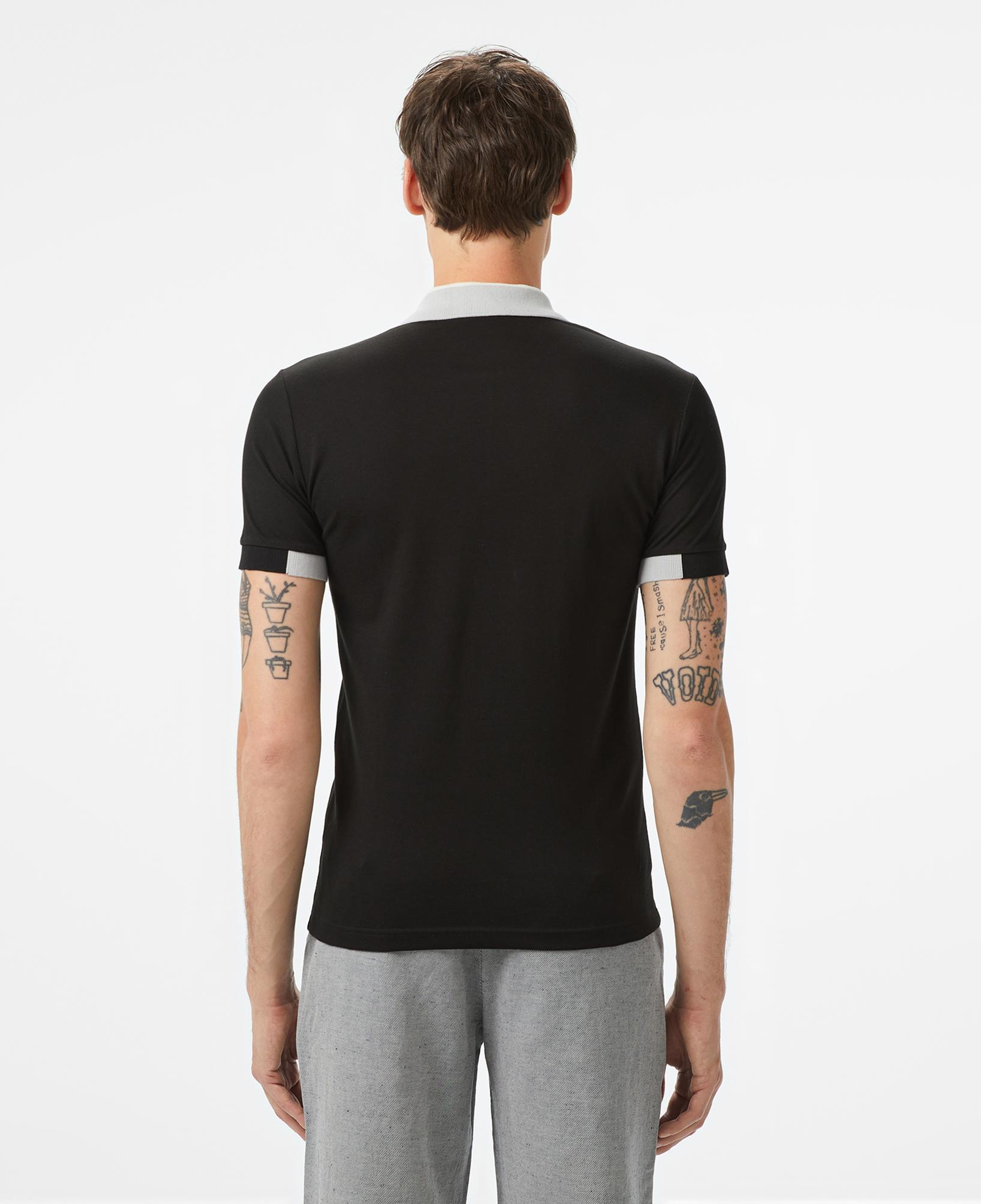 Erkek Regular Fit Yarım Fermuarlı Baskılı Siyah Polo