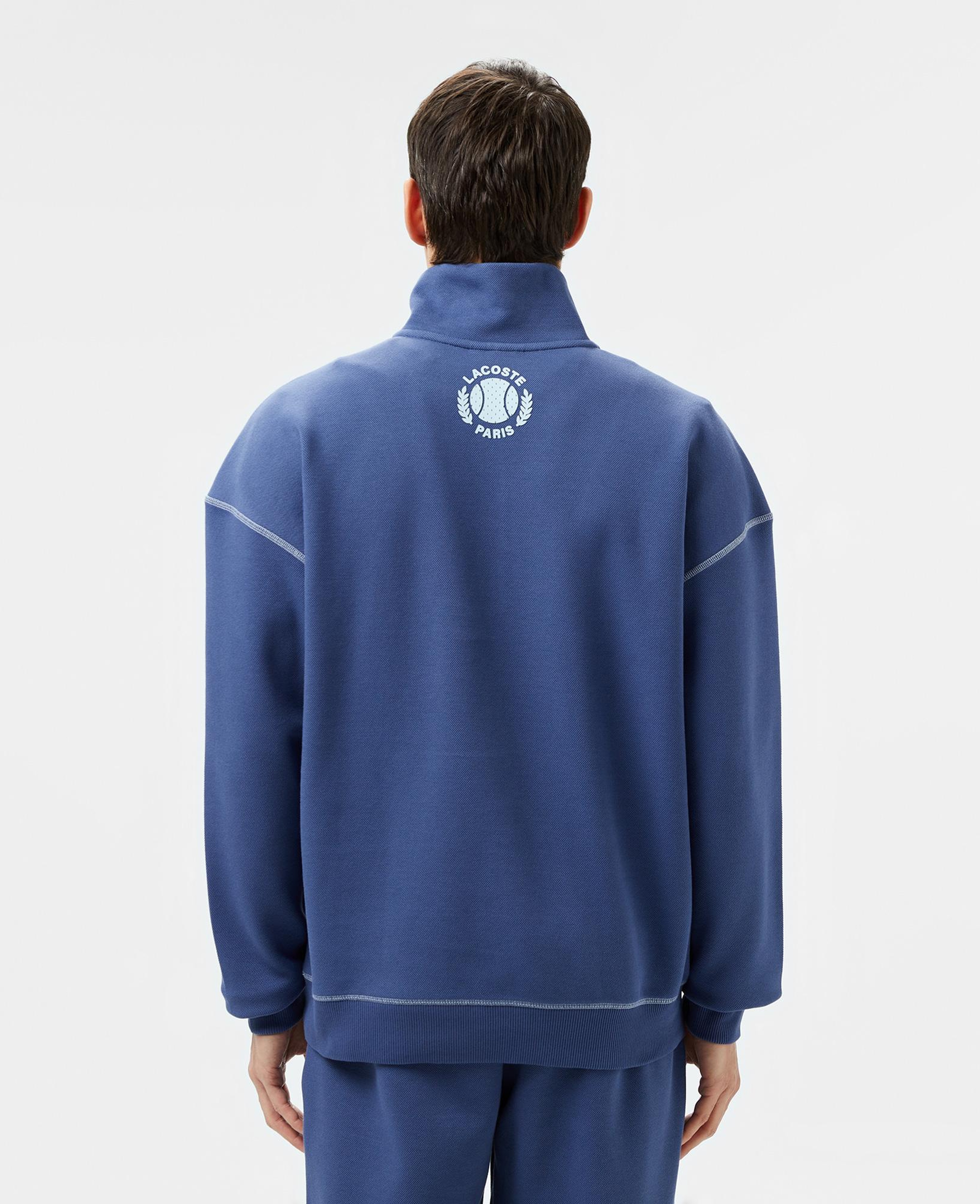 Erkek Relaxed Fit Yarım Fermuarlı Renk Bloklu Mavi Sweatshirt