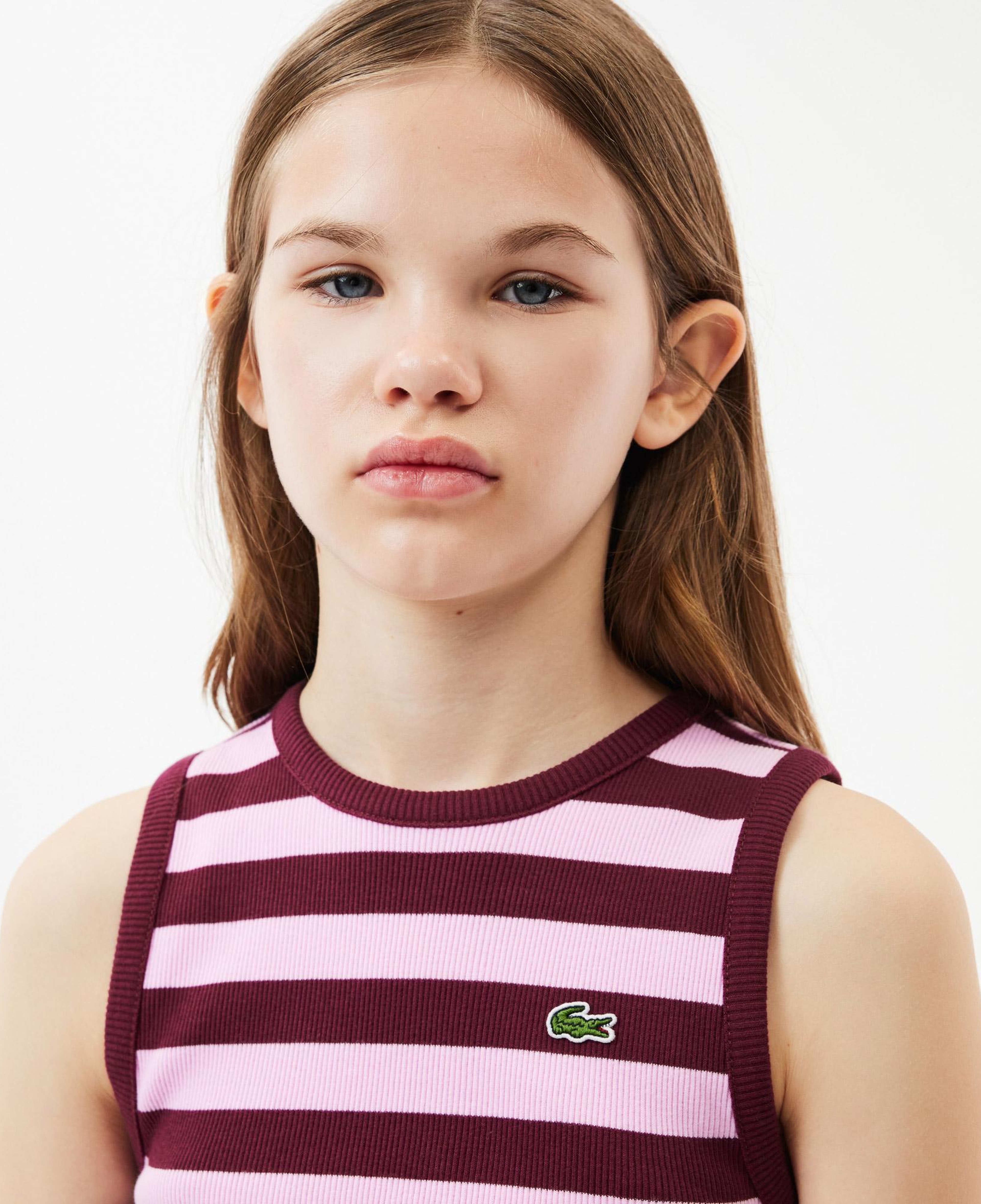 Çocuk Kolsuz Bisiklet Yaka Çizgili Pembe T-Shirt