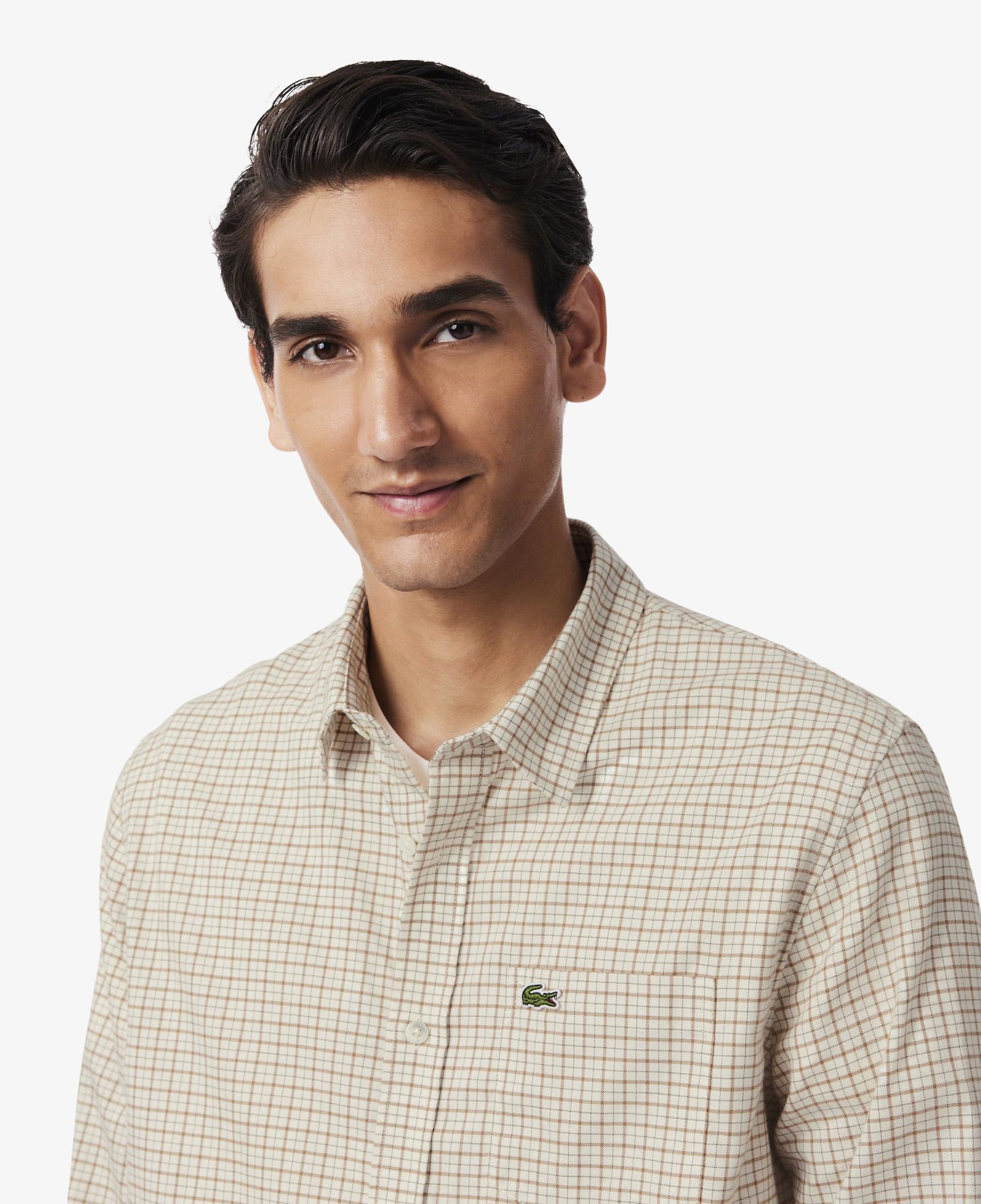 Erkek Regular Fit Kareli Krem Gömlek