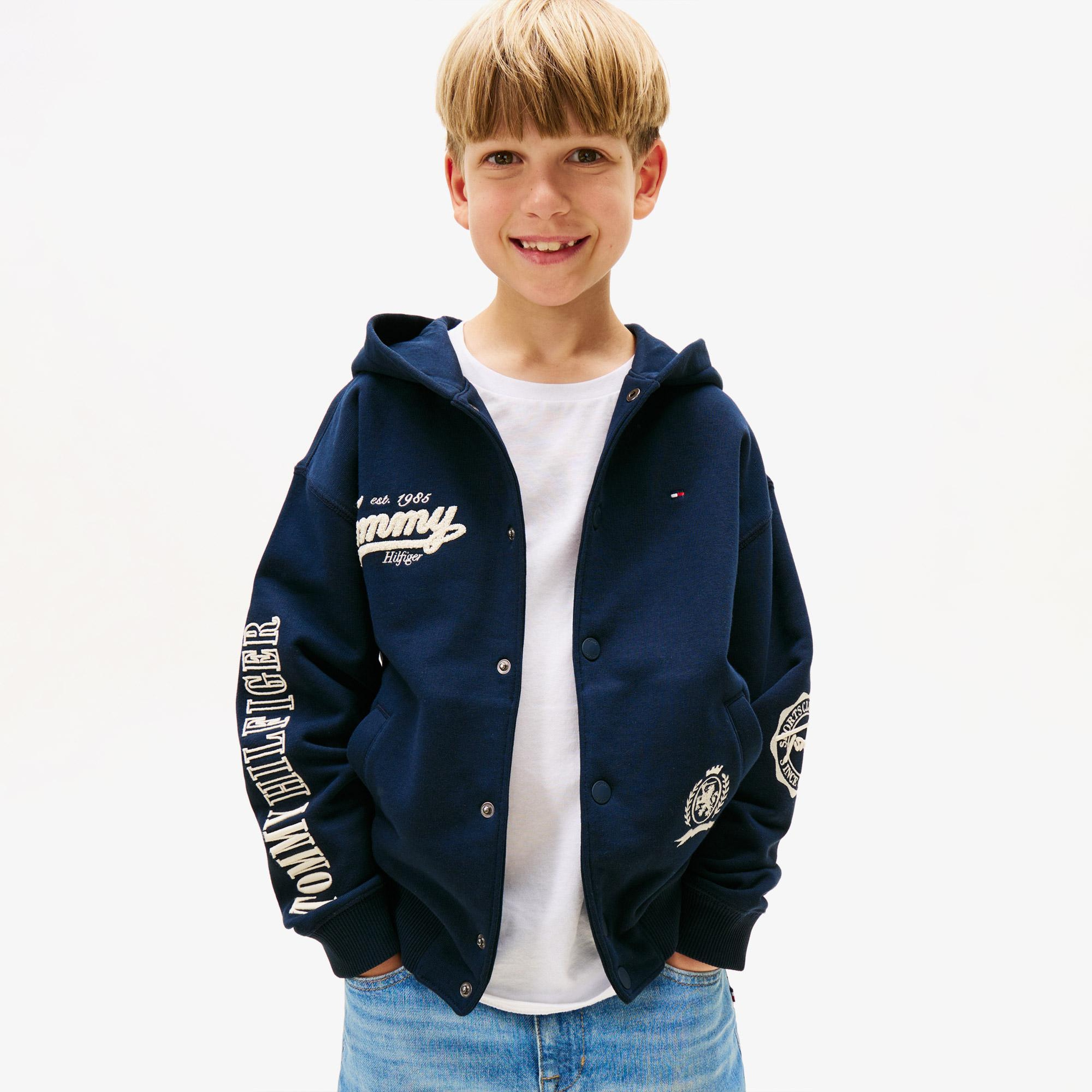 Tommy Hilfiger Varsity Graphic Snap Button Çocuk Lacivert Sweatshirt
