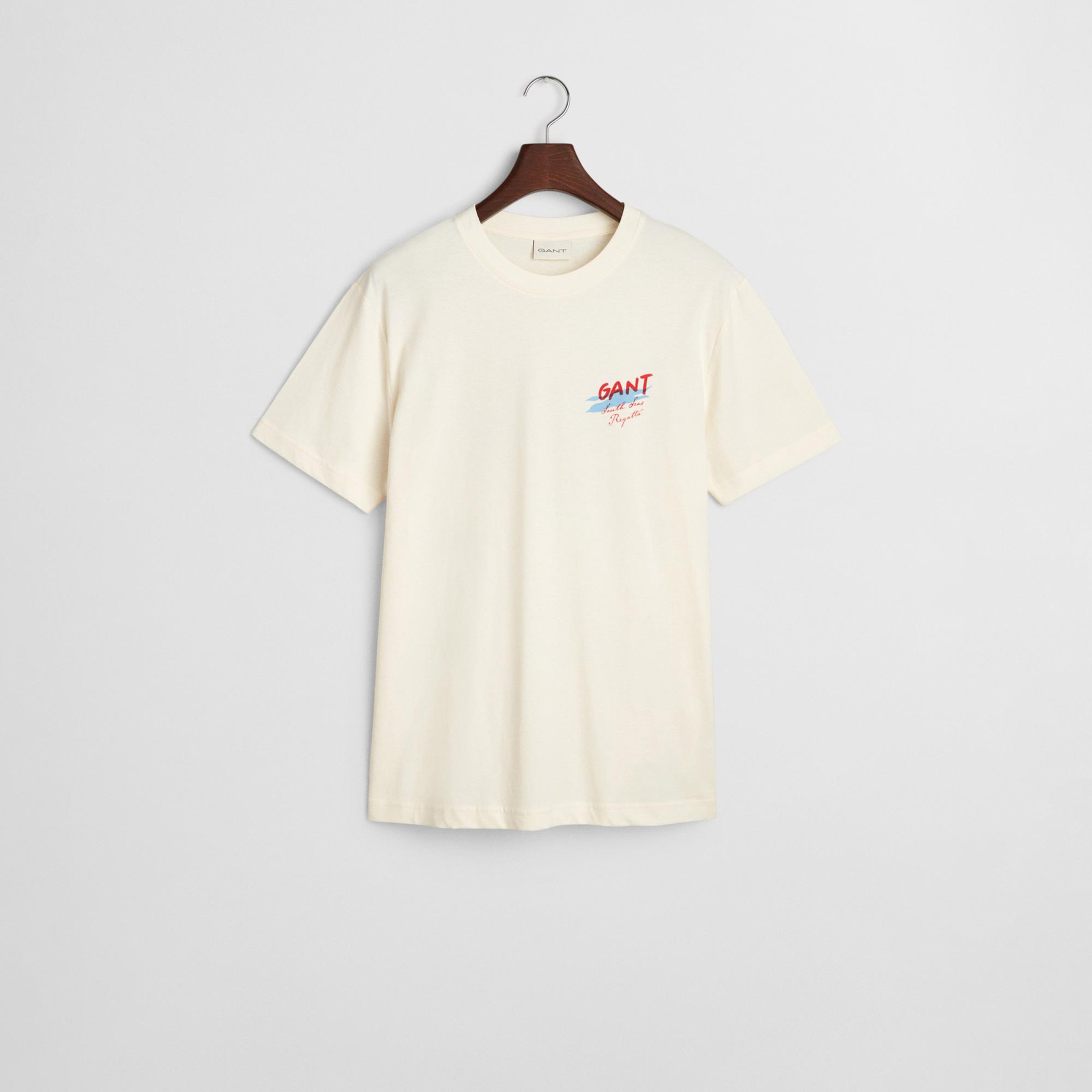 GANT Erkek Krem Regular Fit Bisiklet Yaka Logolu T-Shirt