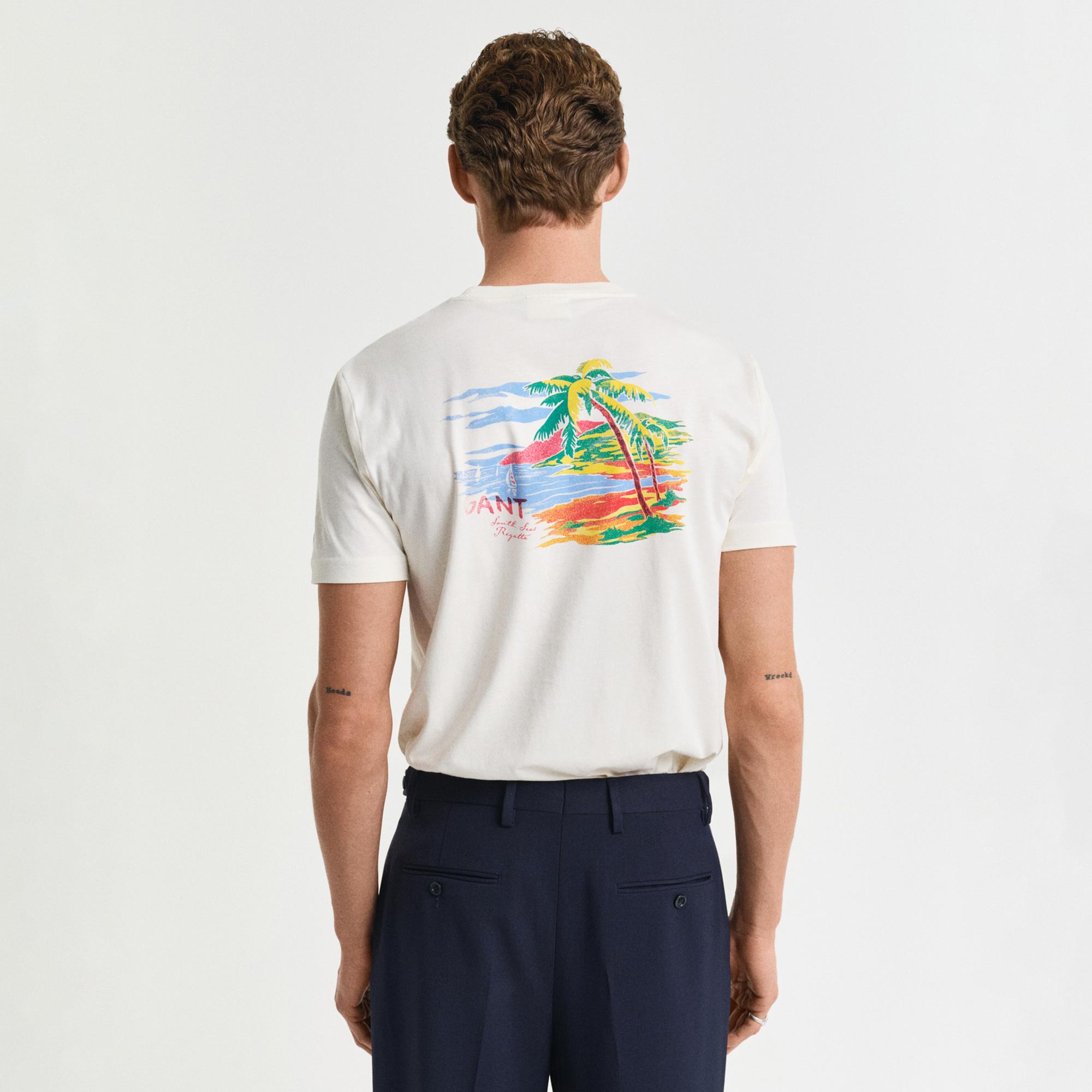GANT Erkek Krem Regular Fit Bisiklet Yaka Logolu T-Shirt