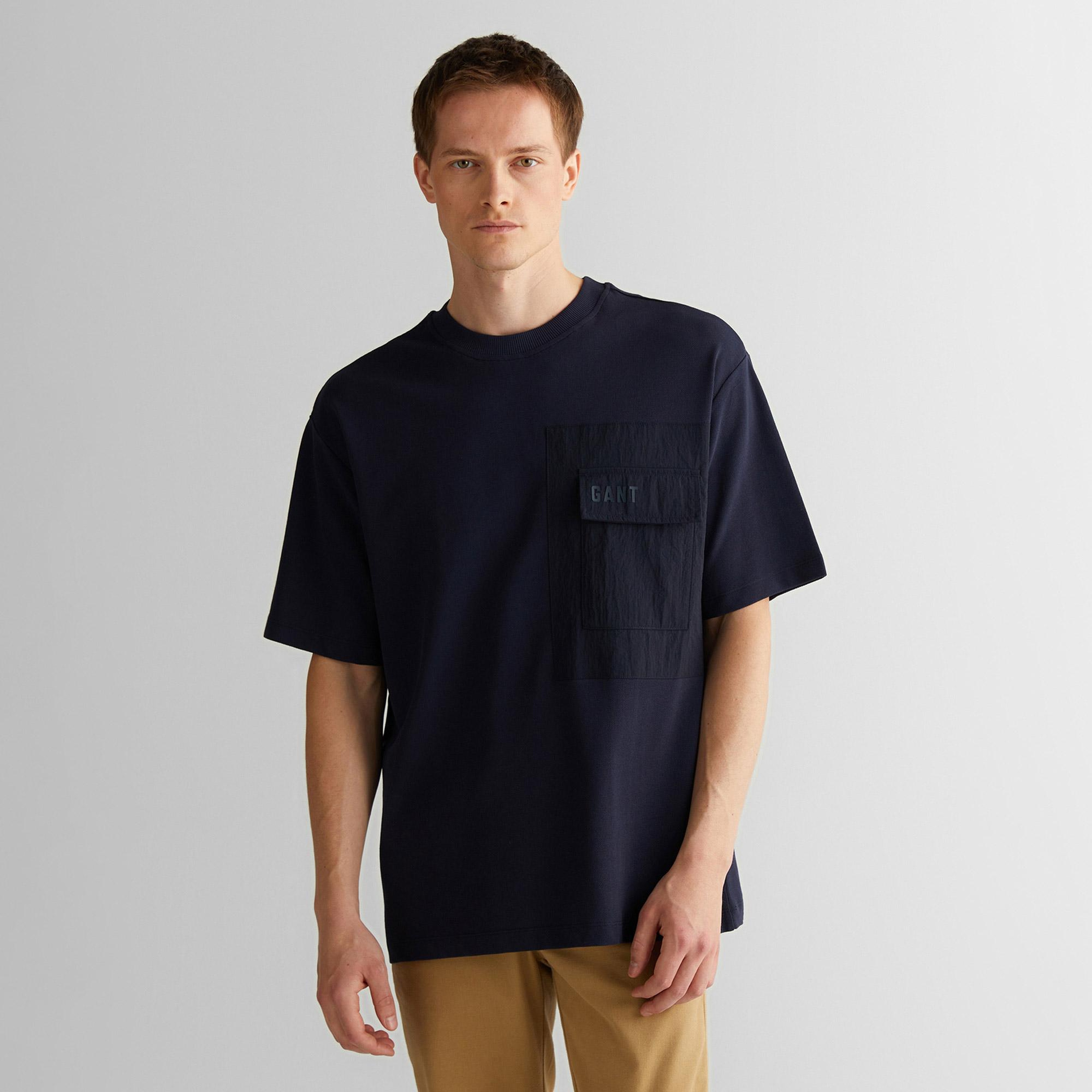 GANT Erkek Lacivert Relaxed Fit Bisiklet Yaka Logolu T-Shirt