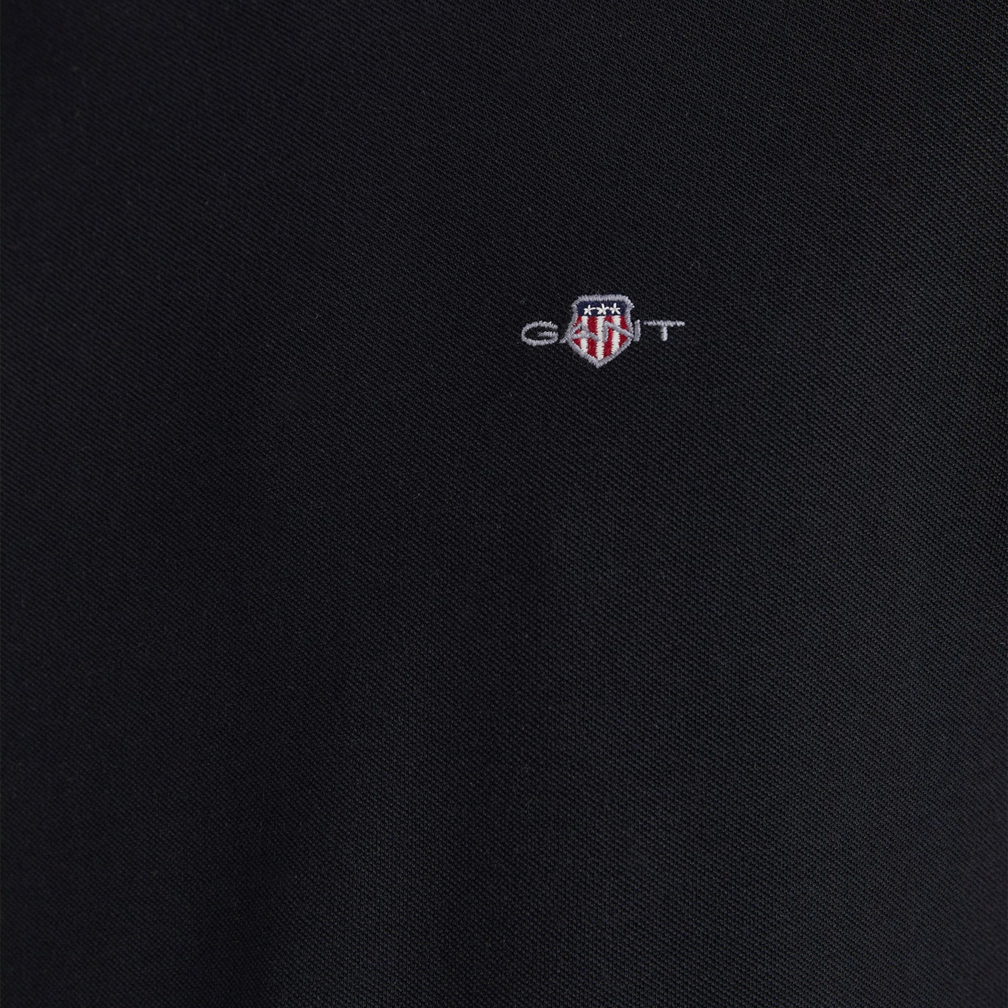 GANT Erkek Siyah Slim Fit Bisiklet Yaka Uzun Kollu T-Shirt
