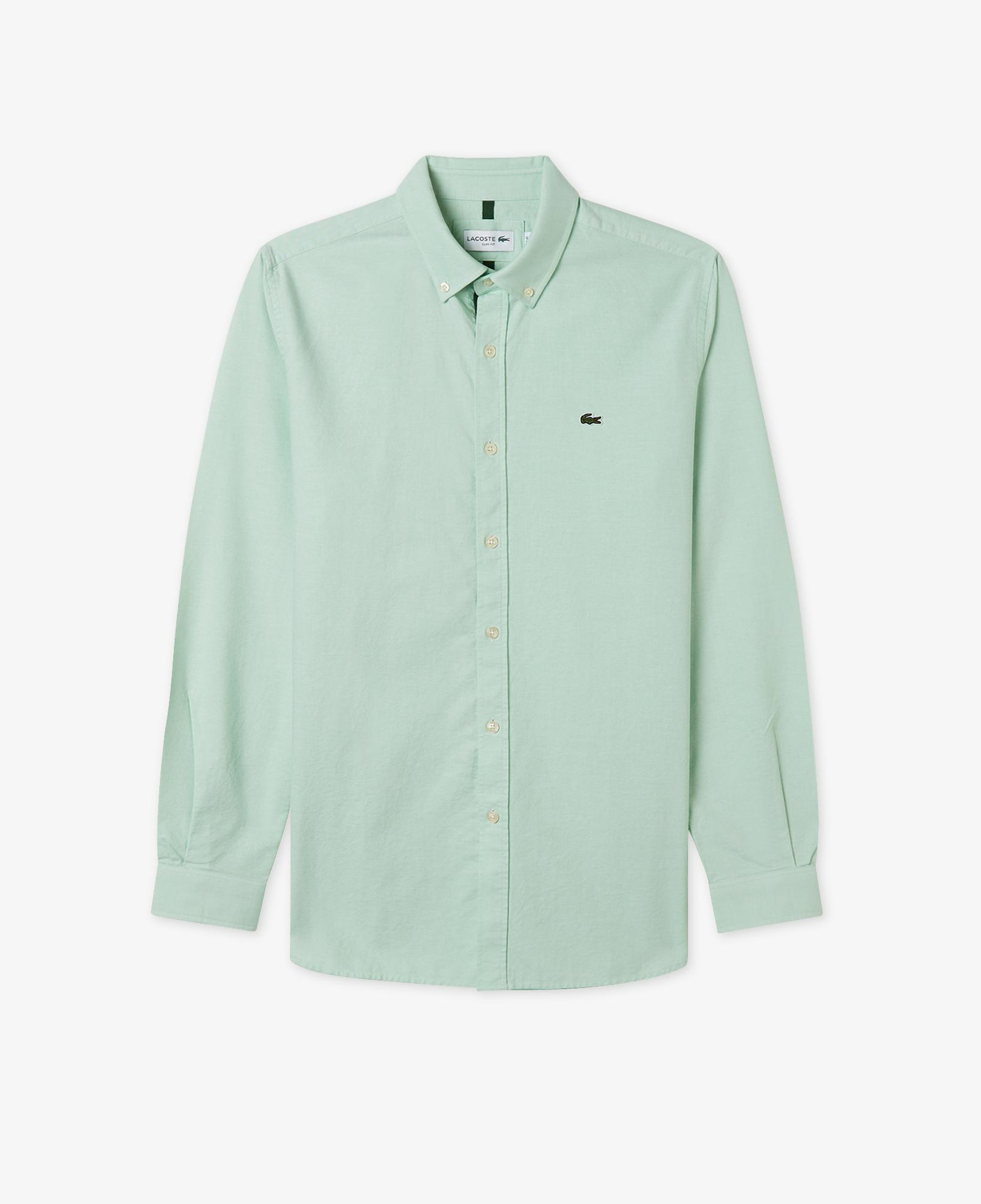 Erkek Slim Fit Düğmeli Yaka Açık Yeşil Gömlek