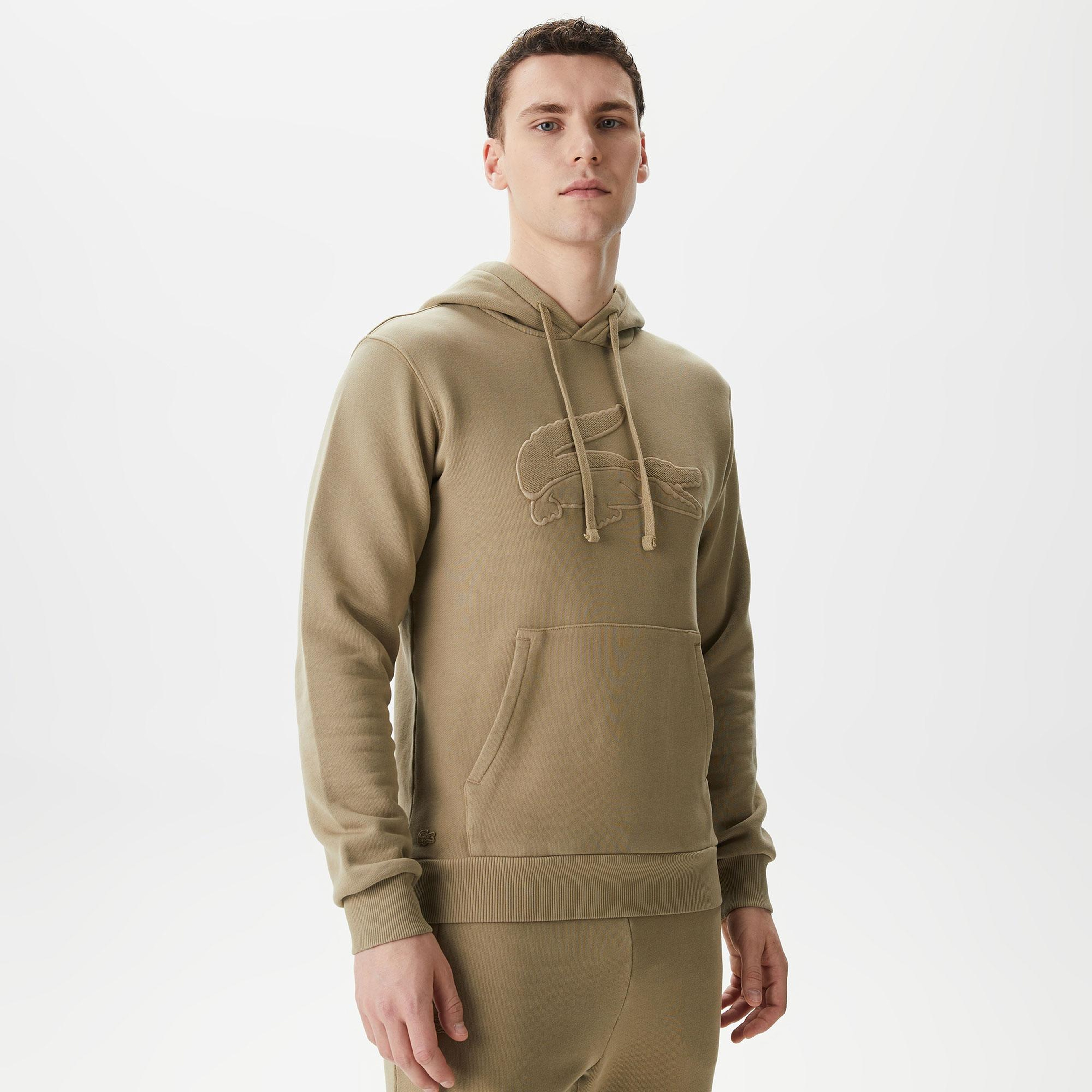 Erkek Relaxed Fit Kapüşonlu Baskılı Haki Sweatshirt